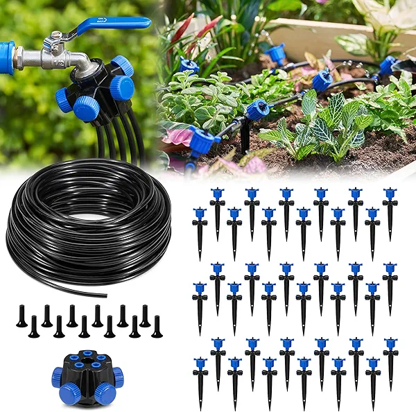HIRALIY 197FT Garden Watering System with 36Item Pressure Compensation Drippers and 5-Way Connector, New Quick Connector Drip Irrigation Kits, Irrigation System for Plant