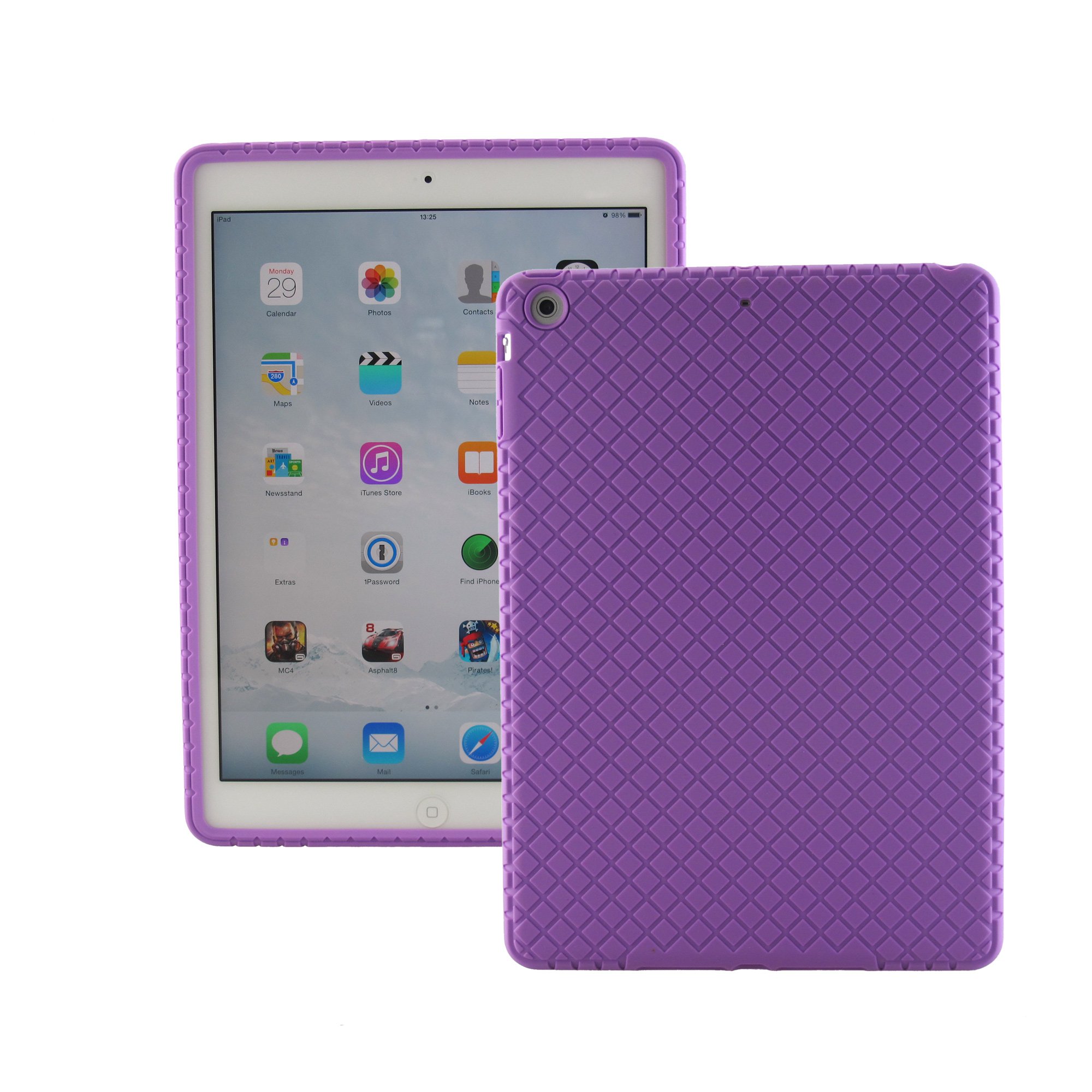ScintiSpot iPad Air Silicone Back Cover Case, Soft Gel Rubber Protective Case with Stand for iPad Air 1st Generation (iPad 5), Drop Proof Shockproof (Purple)