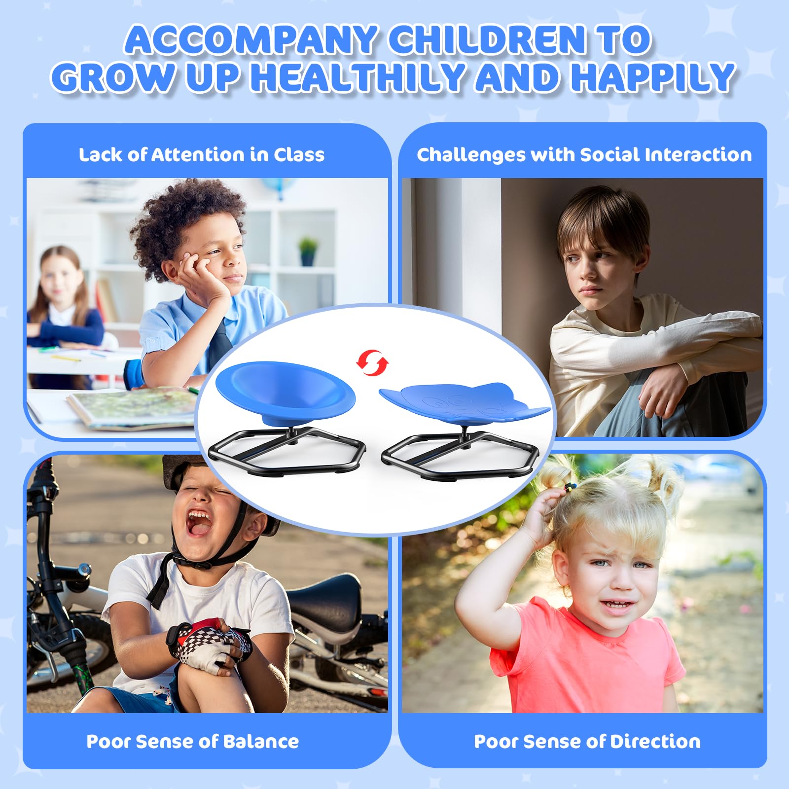 TERRAMUS 2 sillas giratorias para niños, asiento giratorio de 360°, taburete giratorio de equilibrio, entrenamiento de coordinación física y equilibrio, juguetes de detección de autismo para niños y