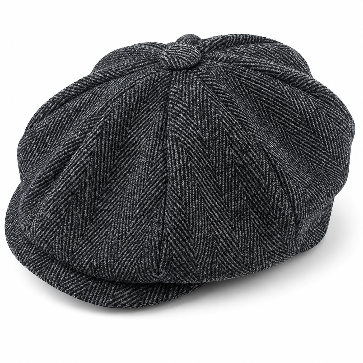 Lizzy Unisex Black Peaked Flat Cap 1920S Gatsby Newsboy Hat Herringbone Wool 8 Panel Classic Ivy Cap Vintage Style Comfortable Breathable Driver Cabbie Hat For Casual Formal Wear