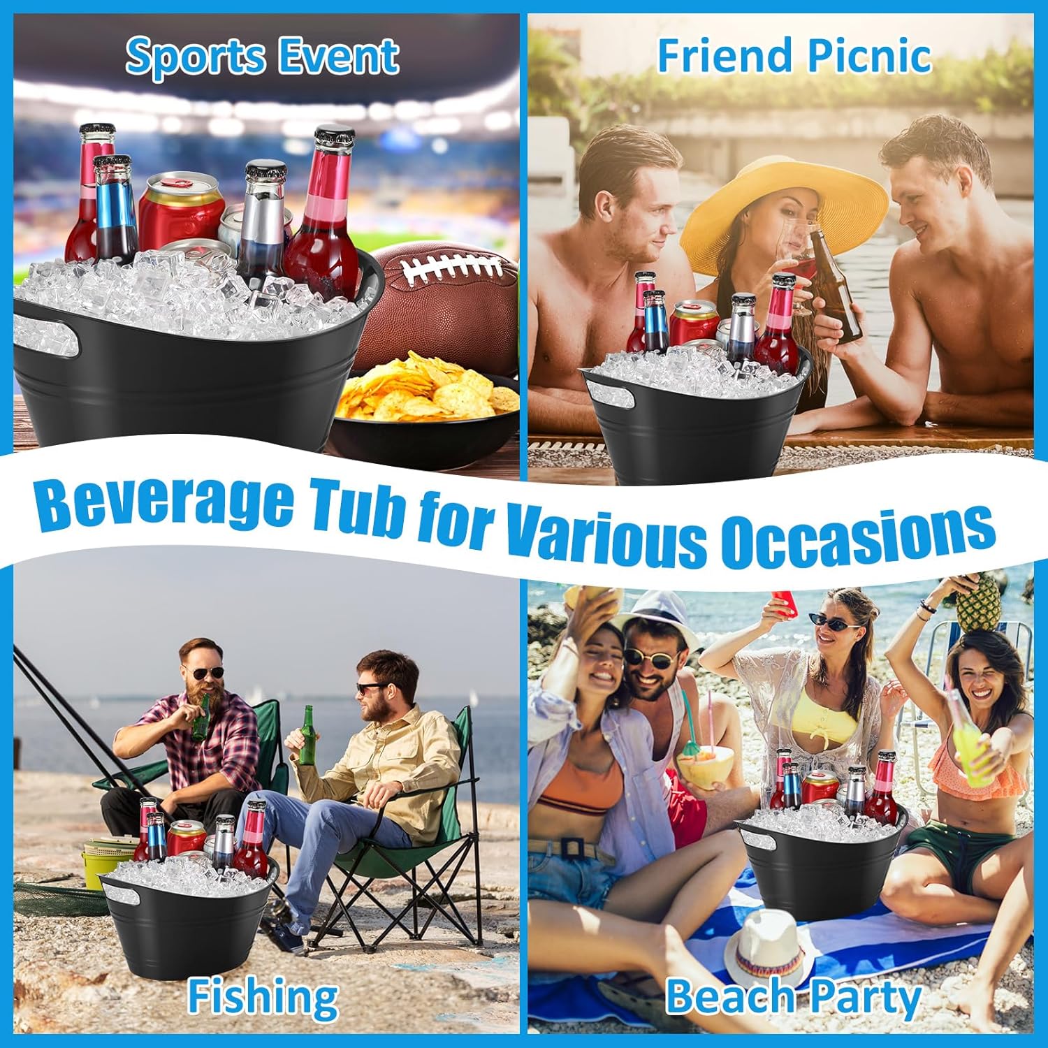 Norme 48 Pcs Plastic Ice Buckets for Parties Bulk 4.5L Oval Black Storage Tub with Handles Wine Beer Champagne Bottle Drink Cooler Tub for Christmas Holiday Home Parties Beverage Storage Basket Gift