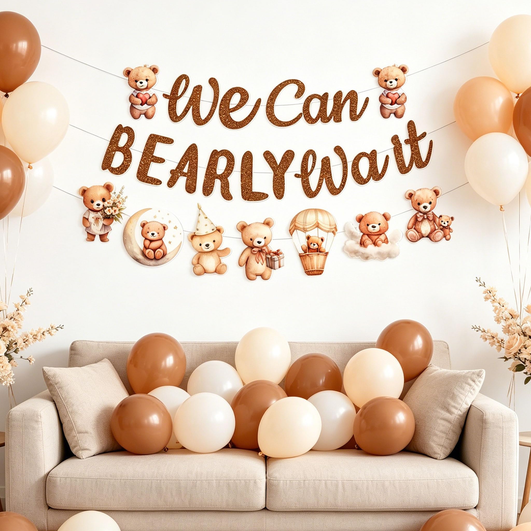 Brown Baby Shower Decorations Bear Neutral Banner We Can BEARLY Wait Party Supplies Baby shower Bear Baby Garland