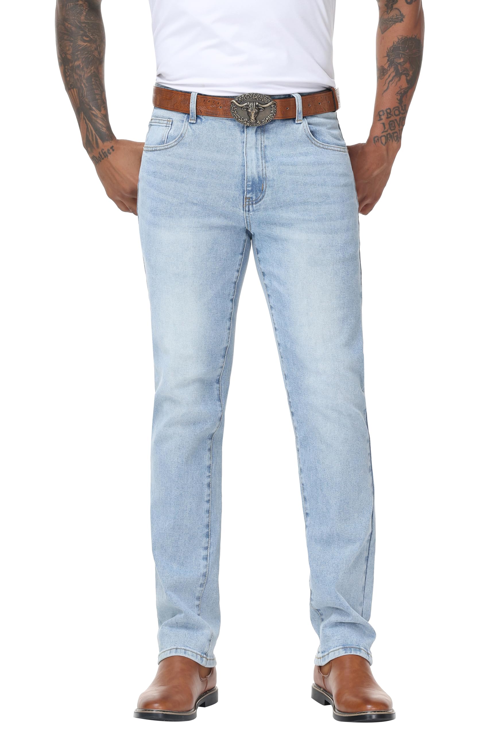 Mens Stretch Regular Fit Straight-Leg Jeans - Cowboy Cotton Fashion Comfort Flex Waist Denim Pants