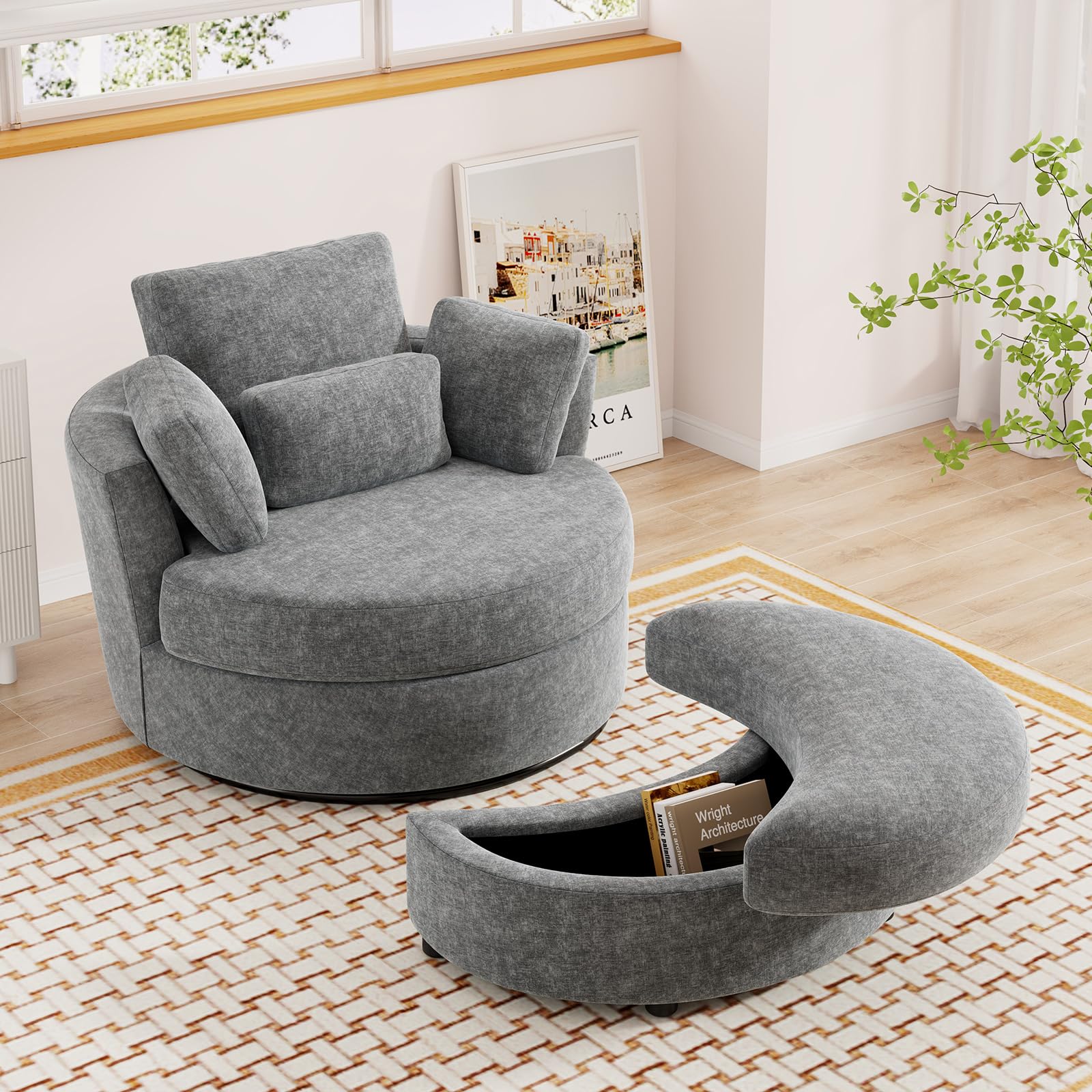 Sofa Ottoman Swivel Chair Oversized Swivel Accent Chair With Half