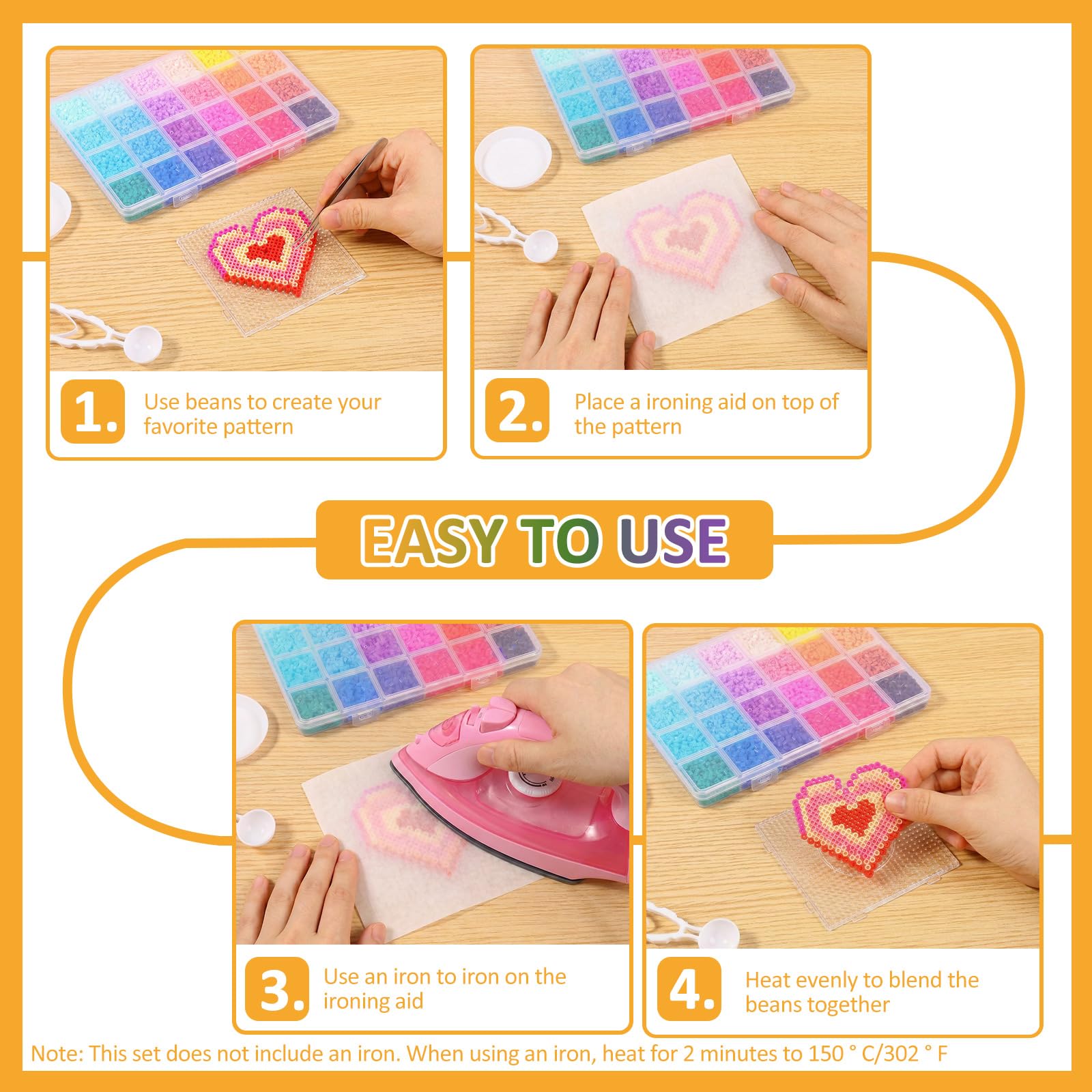 Mini Set di Perline da Stirare 2,6 mm, Piccole Perline con Piastre per Perline da Stirare, Kit di Perline da Stirare Fai-da-Te come Regalo per Bambini & Hobby di Arte Pixel, con Diverso
