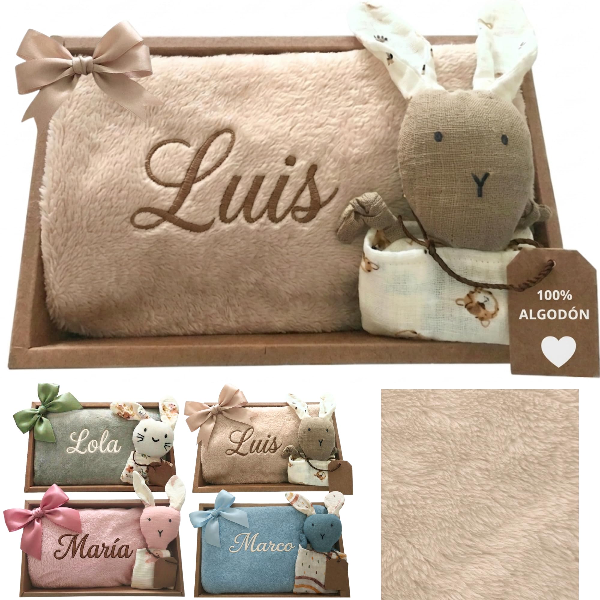 Dalvitas Manta Bebé Personalizada Nombre Bordado + Dou-Dou 100% Algodón - Fina y Ligera para Verano. Regalo Recién Nacido Niño Niña - Manta Suave y Peluche - Regalo Padres y Mamás Primerizas (Rosa) — view 8