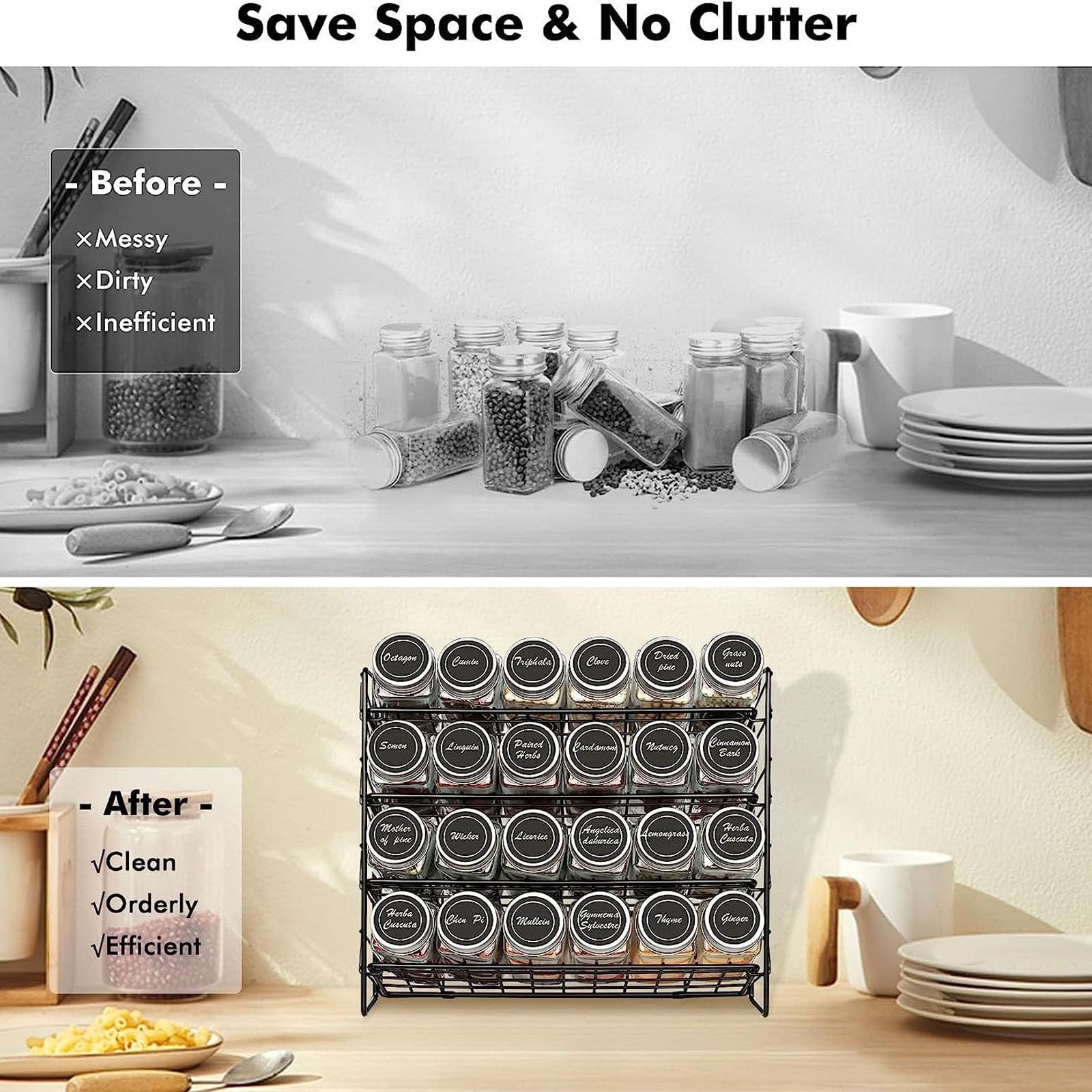 Especiero compacto y flexible de acero estructural con organización de múltiples niveles para cocinas pequeñas. No se necesitan herramientas. Planificador de botellas de especias flexible y