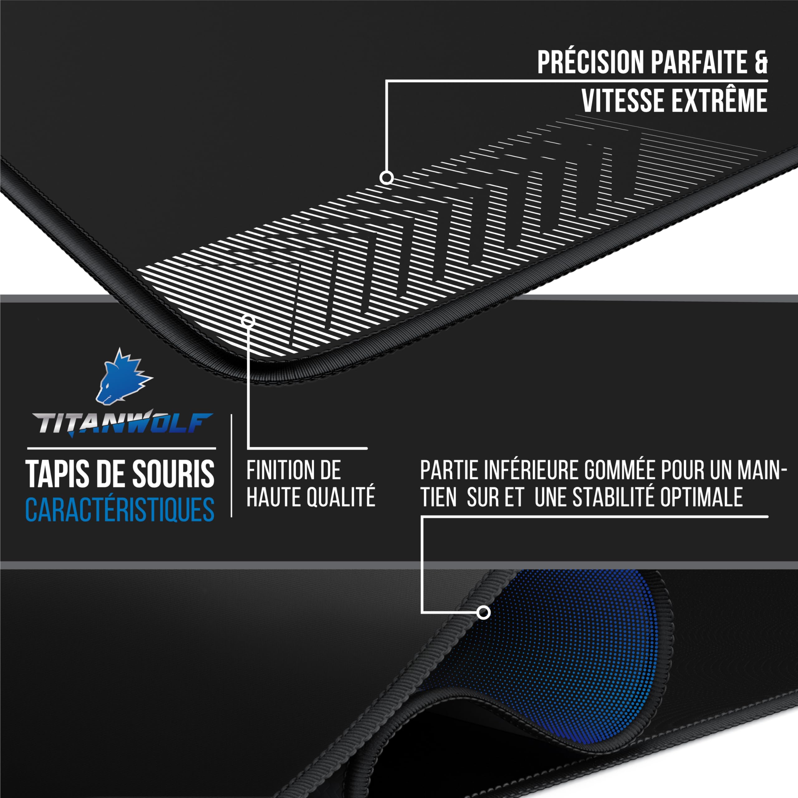 TITANWOLF - Tapis de Souris Gaming XXL 2000x800mm - Mouse Mat Extra Large XXXL 200x80 cm – sous-Main Bureau Gamer en Tissu - Haute précision et Vitesse - pour Souris et Clavier Roccat Razer Logitech