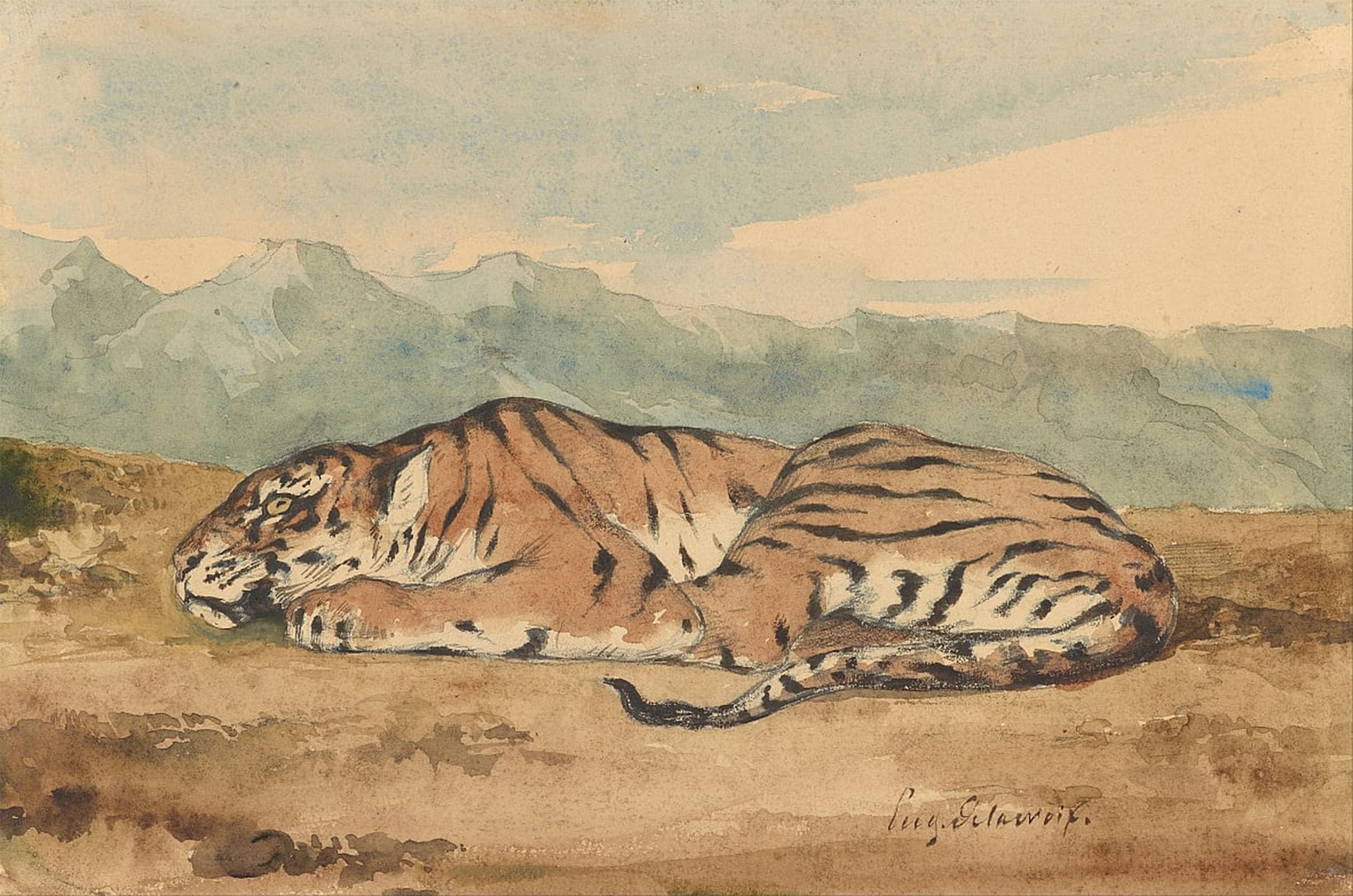 SERENDIPITP Retro Picture Poster Wall Art Pictures Painting Royal Tiger by Ferdinandeugene Delacroix Wall Art Canvas Print for Wall Decor 60x90cm