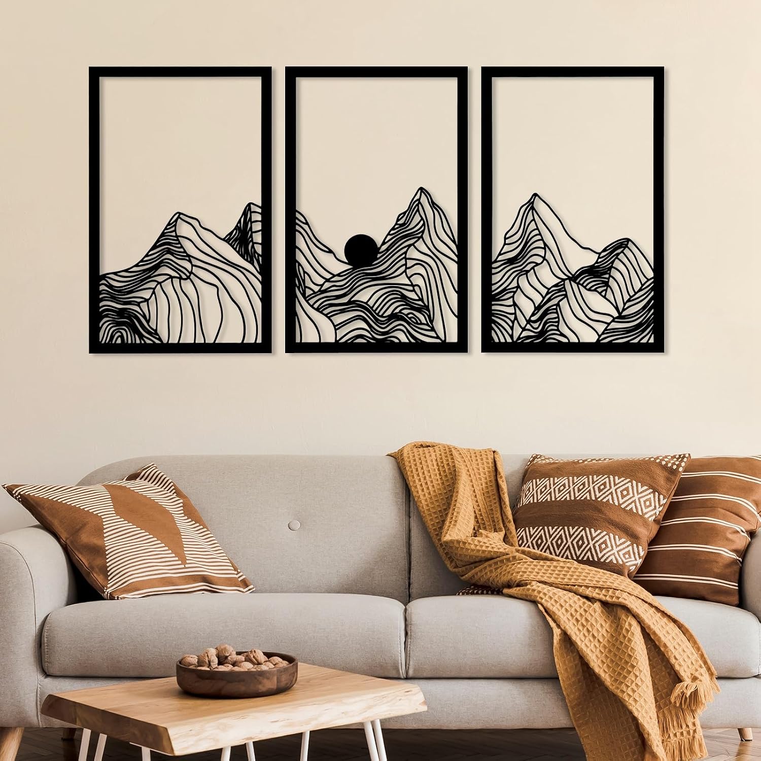 Amazon.com: 3 Pcs Metal Mountain Wall Art, 15 x 11 Inch Black Abstract ...