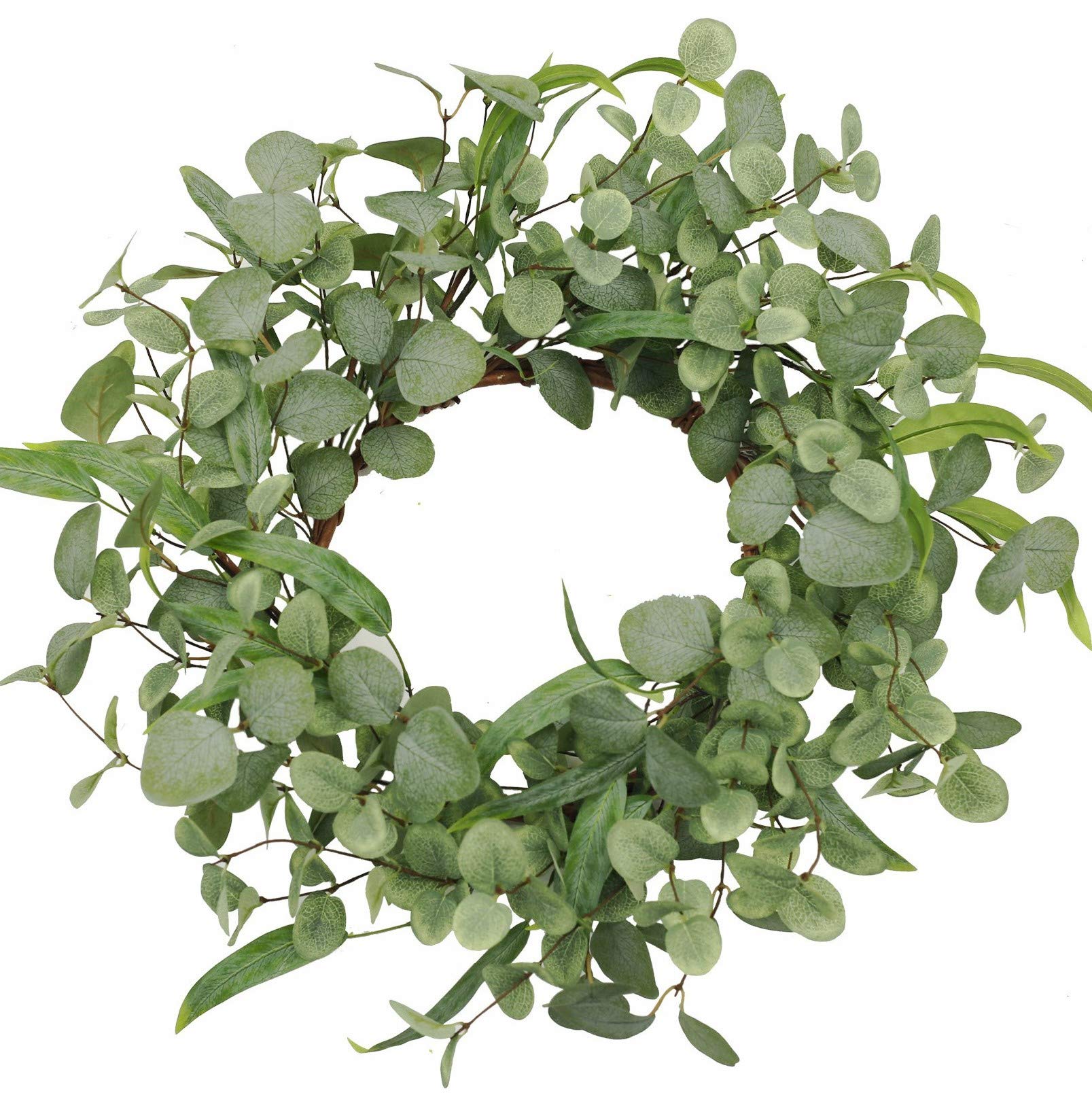 20 '' Green Eucalyptus Wreath for Front Door Artificial Spring Summer Wreath with Large Willow Leaf for Farmhouse Wall Window Outdoor Indoor Wedding Party Home Decor, White Gift Box Included