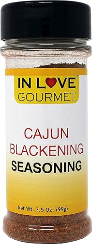 In Love Gourmet Condimento de ennegrecimiento cajún de 3.5 onzas. Condimento de pescado ennegrecido, condimento de pollo ennegrecido, receta famosa