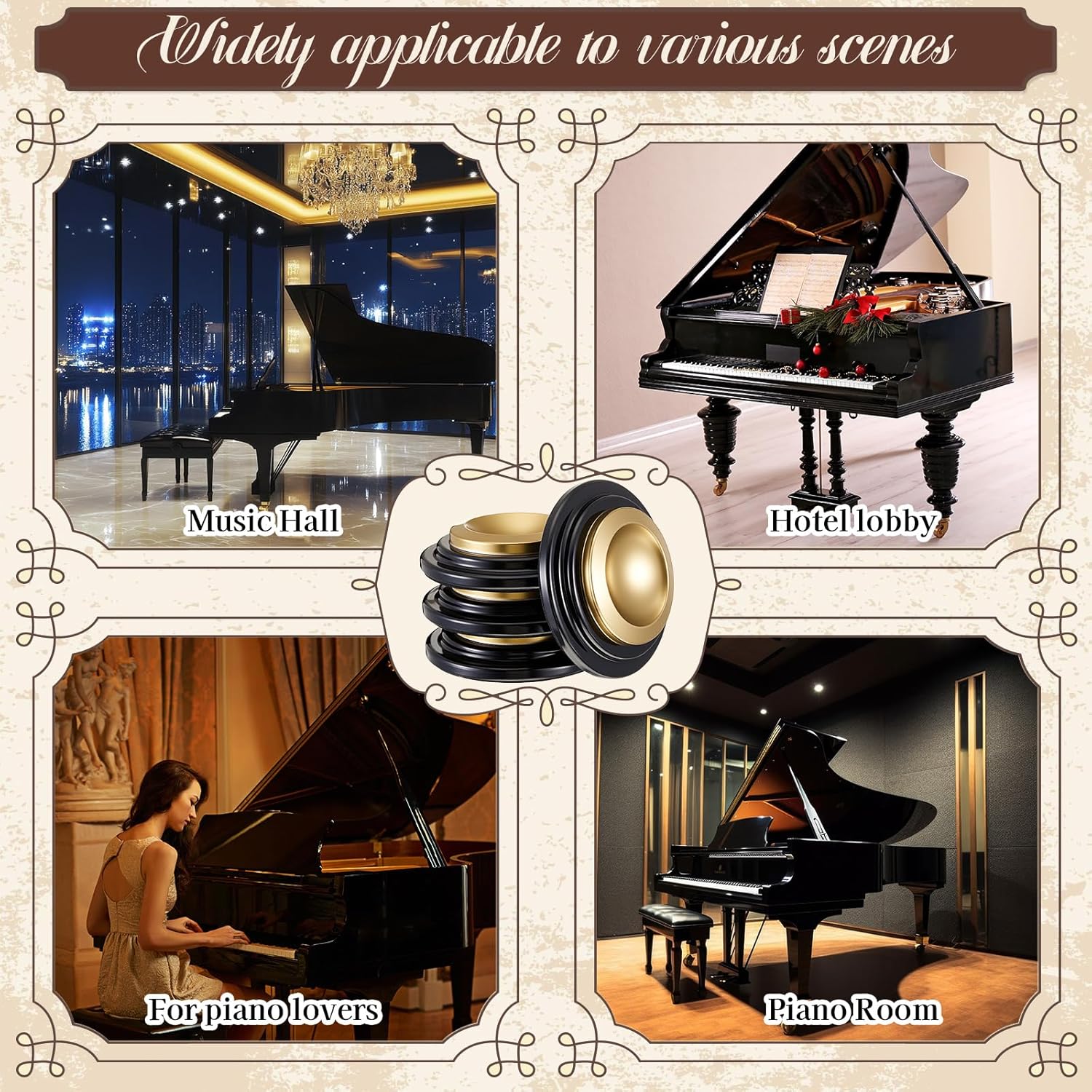 4 Pcs Piano Caster Cups, Metal Rubber Caster Cups for Hardwood Floors, Grand Piano Floor Protectors, Heavy Duty Non-Slip Felt Bottom Leg Pads for Furniture