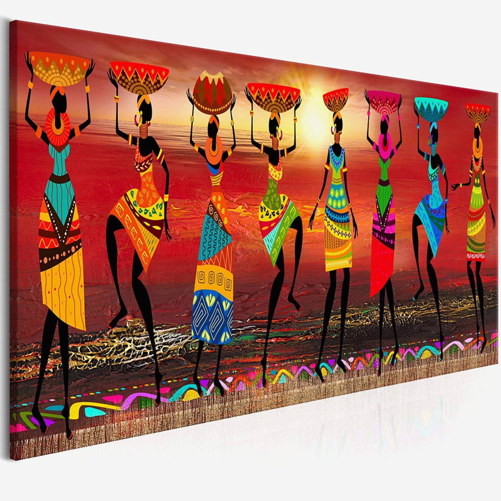 Abstract Art Print On Canvas Paintings Ethnic Tribal African Women Dancing Wall Pictures for Living Room Home Decor 30x60cm(12''x24'') Inner Frame