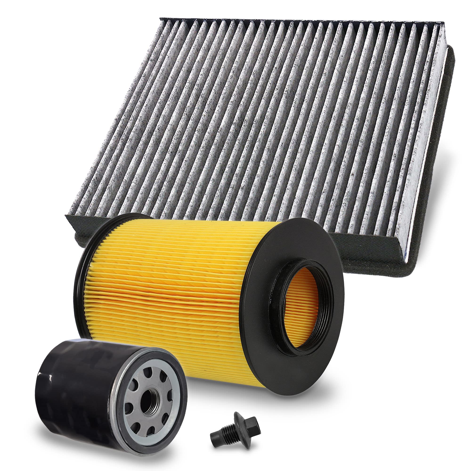 Kit D'entretien Filtres VW/Audi/Seat/Skoda - Filtre à Air, Filtre D'habitacle Charbon Actif, Filtre à Huile + Bouchon Vidange