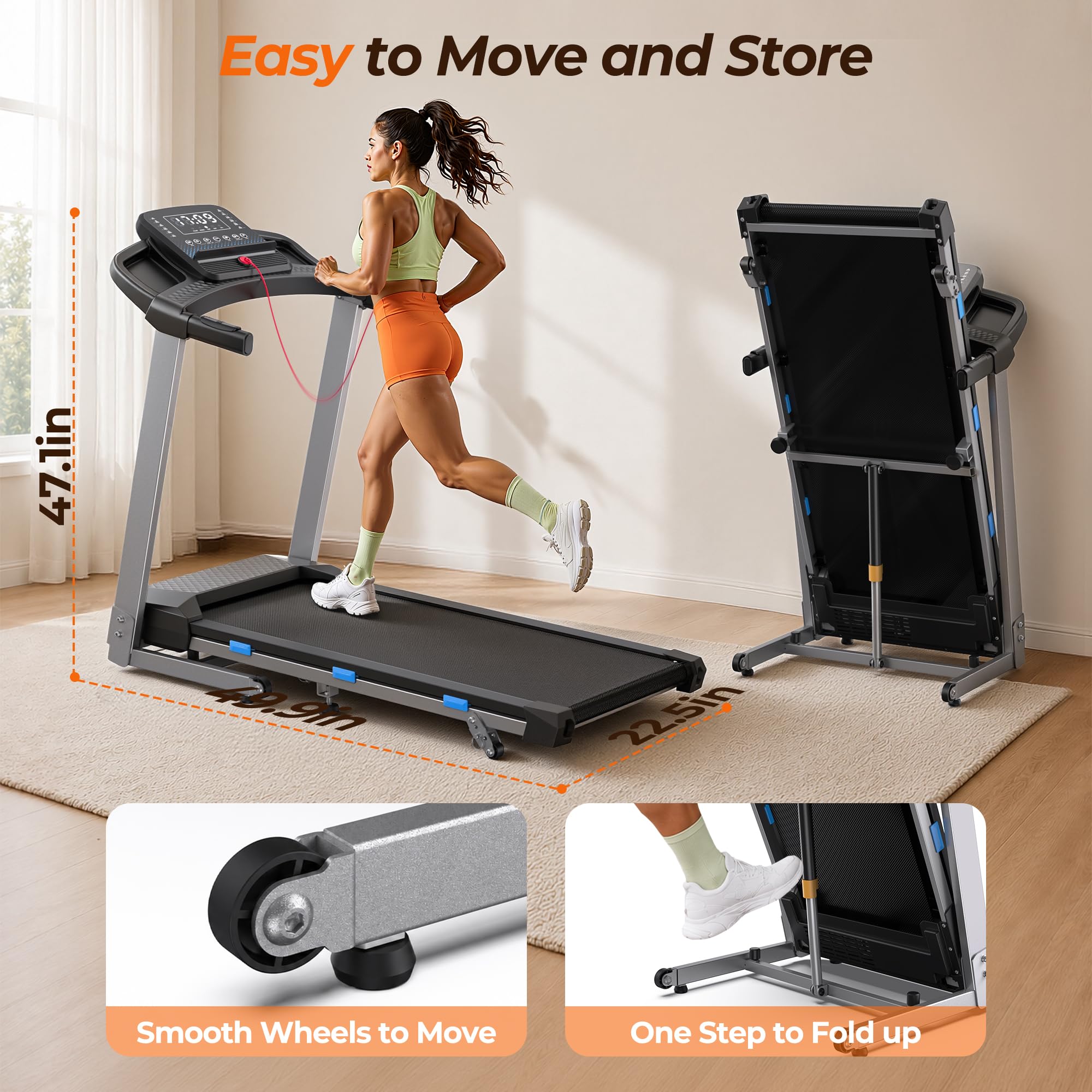 Cardirun - Cinta de Correr Plegable con inclinación, 3.0 HP silenciosa para el hogar, Capacidad de Peso de 158,8 kg y 12 km/h, Cinta de Correr Inclinada con Sensor de Pulso y Altavoz