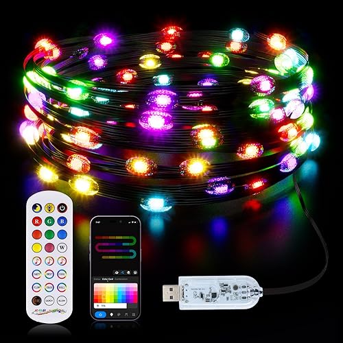 Guirnalda de luces LED, 32.8 pies programables USB con sincronización de música y color de ensueño, control de aplicación con control remoto para