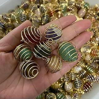 20 Cuentas de Alambre de Colores Variados con Piedras Naturales enrollables para Collar DIY - Dorado