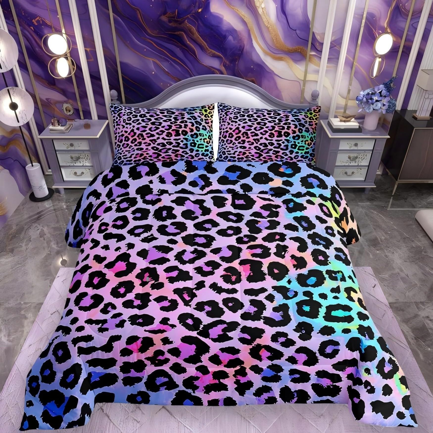 Women Cheetah Printed Bedding Comforters Twin Size, Colorful Leopard Printed Comforter Set Africa Leopard Pattern Decorative for Girls Woman, Soft