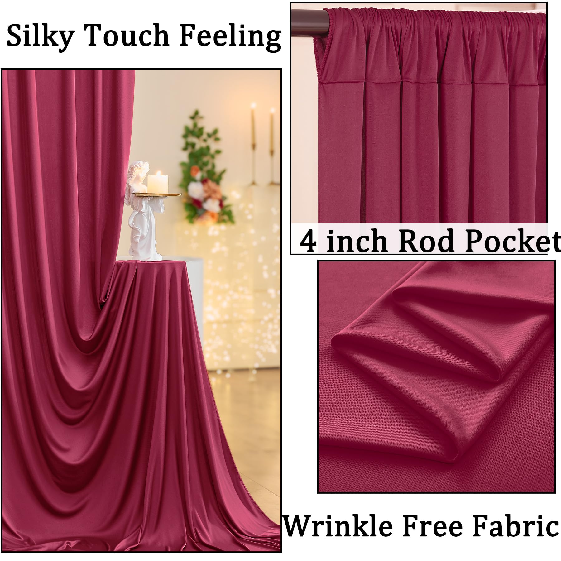Lot de 6 Rideaux de Fond Bordeaux en Polyester pour fêtes, 1,5 x 3 m, pour fête prénatale, Photographie, fête d'anniversaire