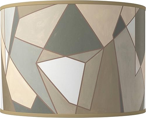 Pantalla de lámpara con impresión de tambor giclée, mosaico moderno, marrón, gris, mediano, 15.5 pulgadas, parte superior x 15.5 pulgadas inferior x