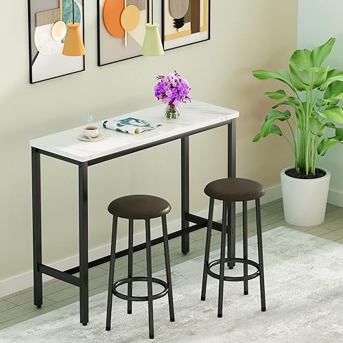 Miniatura 3 de DKLGG Juego de mesa de bar, juego de mesa rectangular de comedor con mesa de mármol sintético y 2 taburetes de bar, juego de mesa de comedor de 3