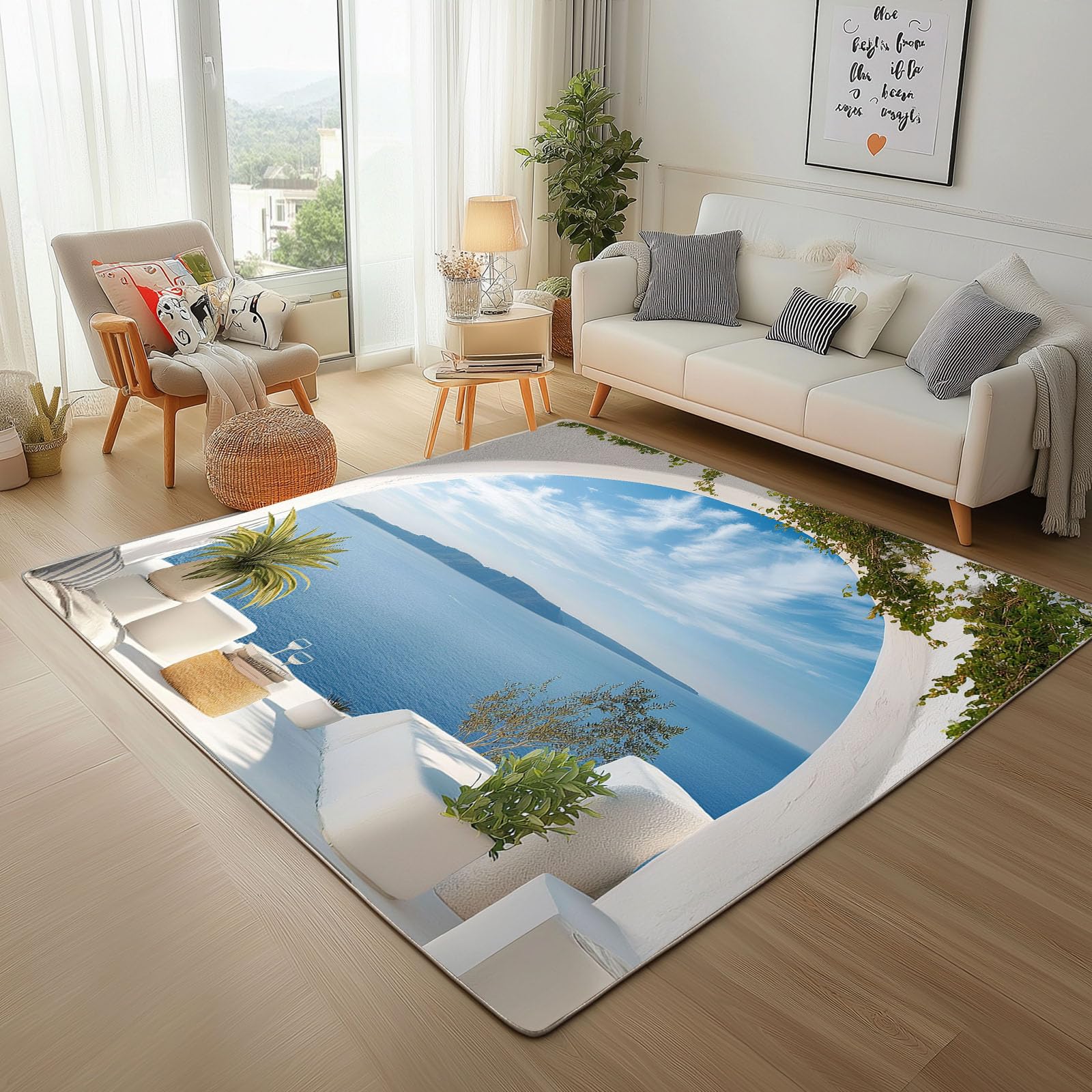 Tapis Salon Lavable et Antidérapant Bleu 160x230cm Moelleux à Poils Ras
