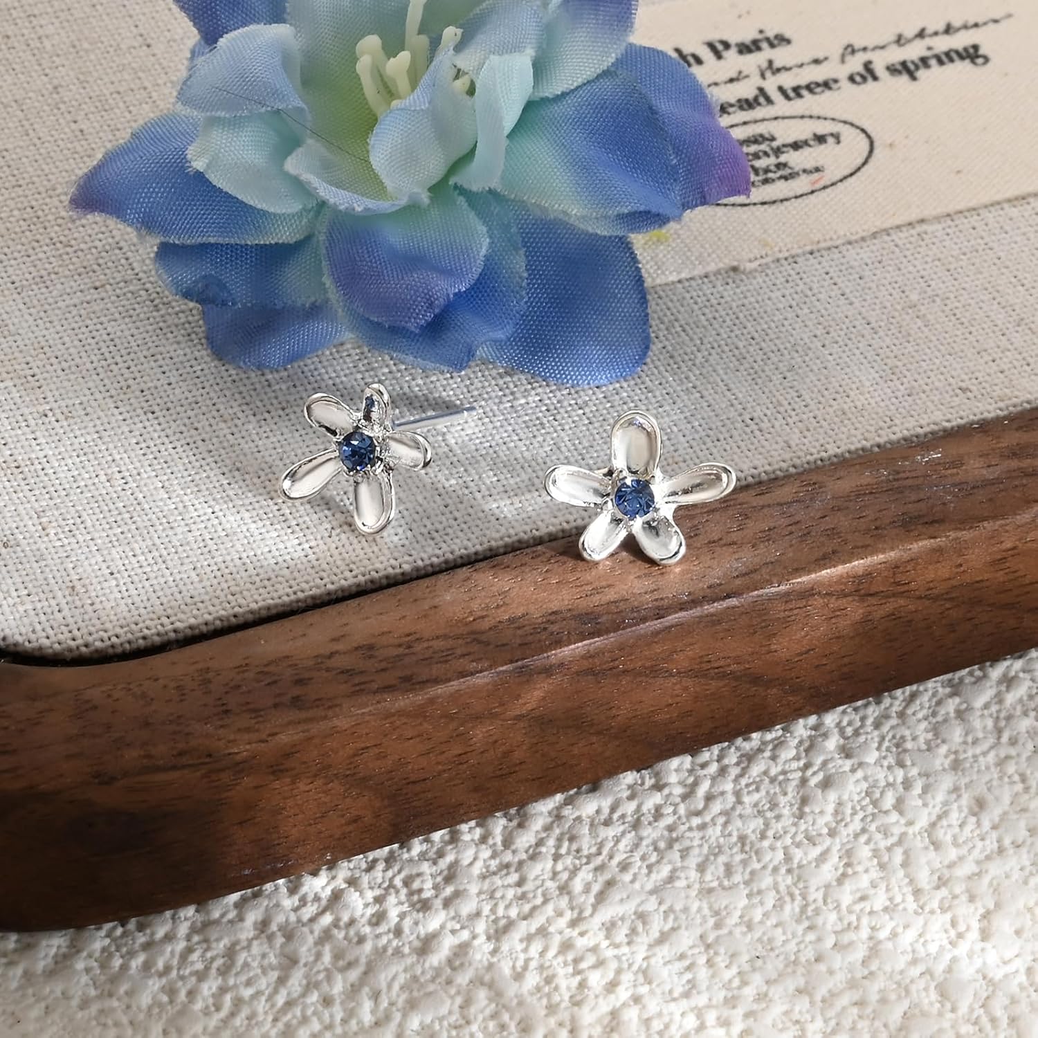 Tiny Sapphire Flower Studs Earrings for Women | Hypoallergenic Handmade Flower Jewelry with 925 Sterling Silver Post | Gift for Brides, Sensitive Ears & Celestial Blue Lovers - Image 7