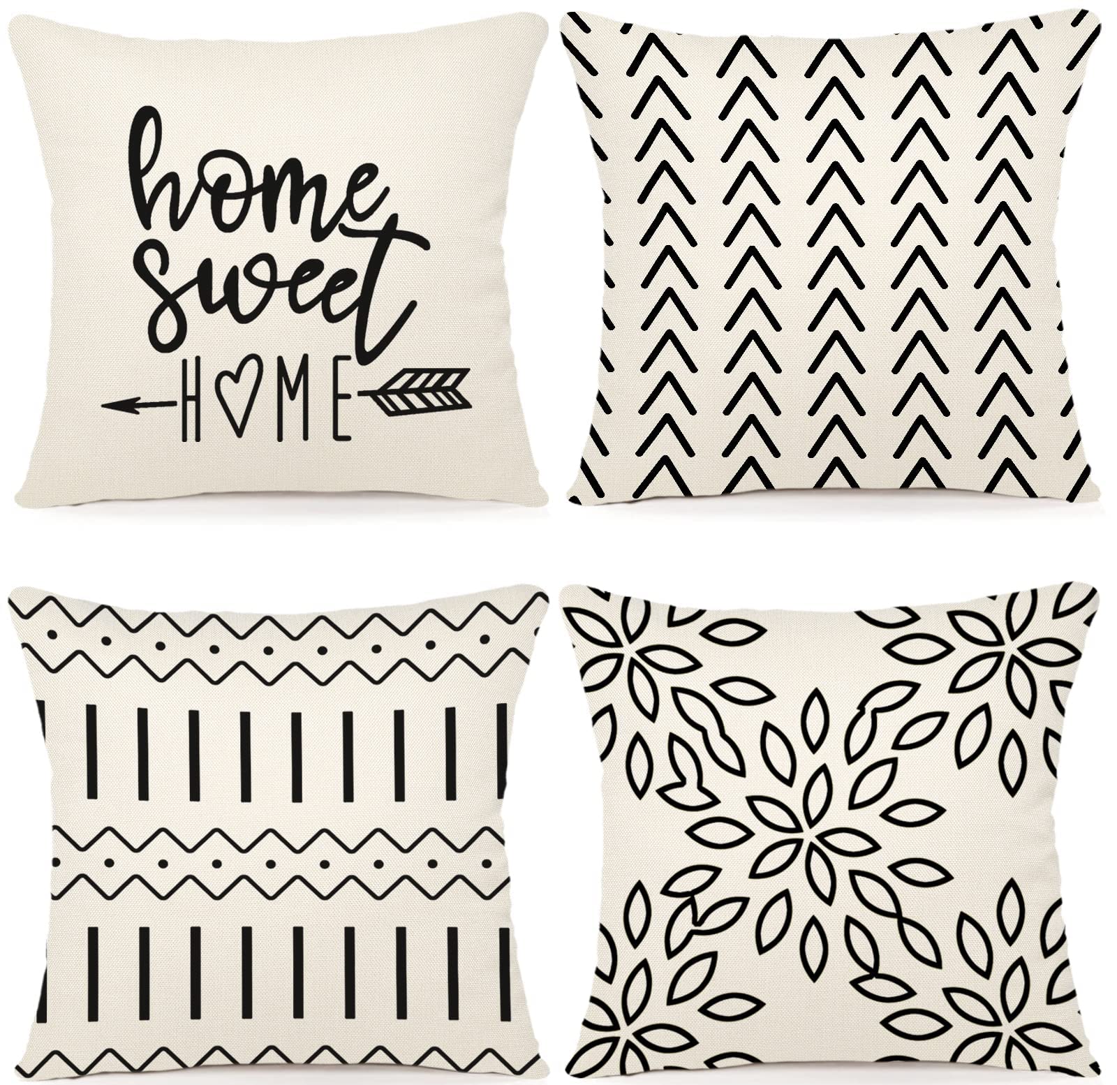 MAKINGTEC Pillow Covers 18x18 Set of 4, Modern Sofa Throw Pillow Cover, Decorative Outdoor Linen Fabric Pillow Case for Couch Bed Car 45x45cm (Cream White)