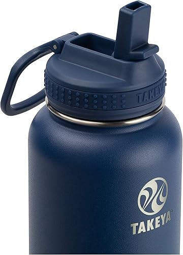 Miniatura 9 de Takeya Actives - Botella de agua aislada de acero inoxidable con tapa de boquilla, 32 onzas, tapa de popote para botella de agua aislada, boca