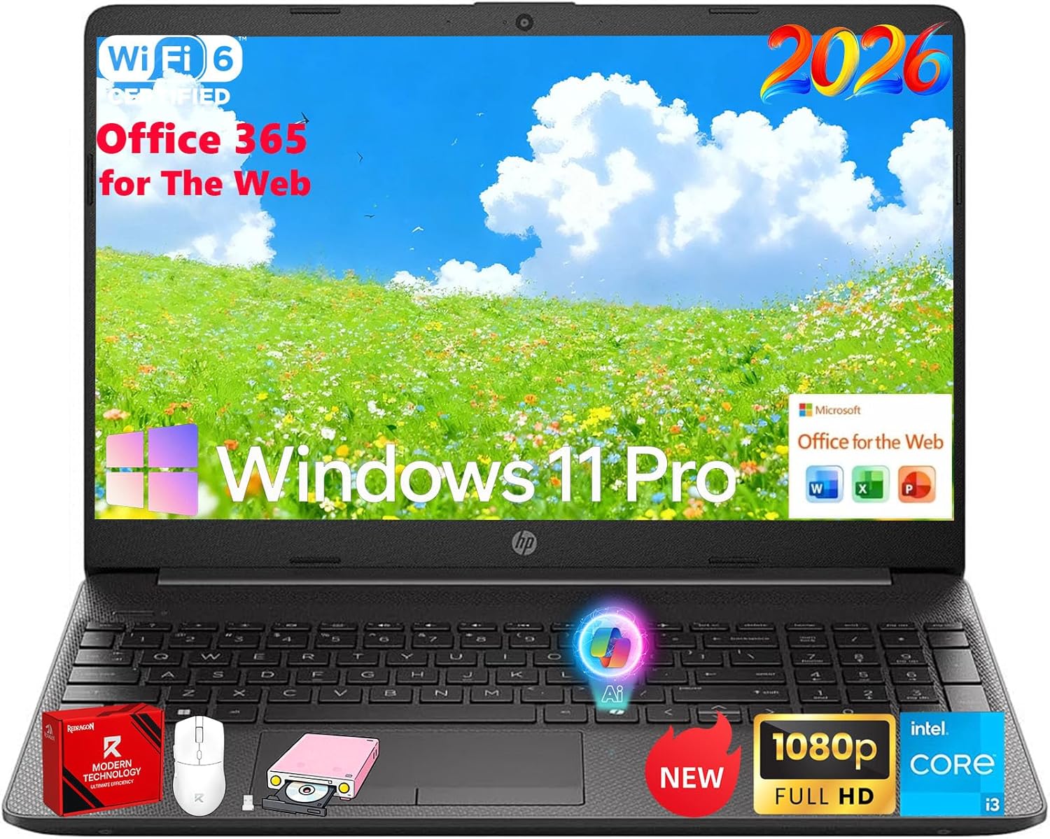 HP 250 G9 Premium Business Laptop - 15.6" FHD 1080p Display, Intel i3-1315U CPU, Windows 11 Pro, Numeric Keypad, 16GB RAM, 512GB SSD, Wi-Fi 6, All-Day Performance for Work & Study, with Accessories