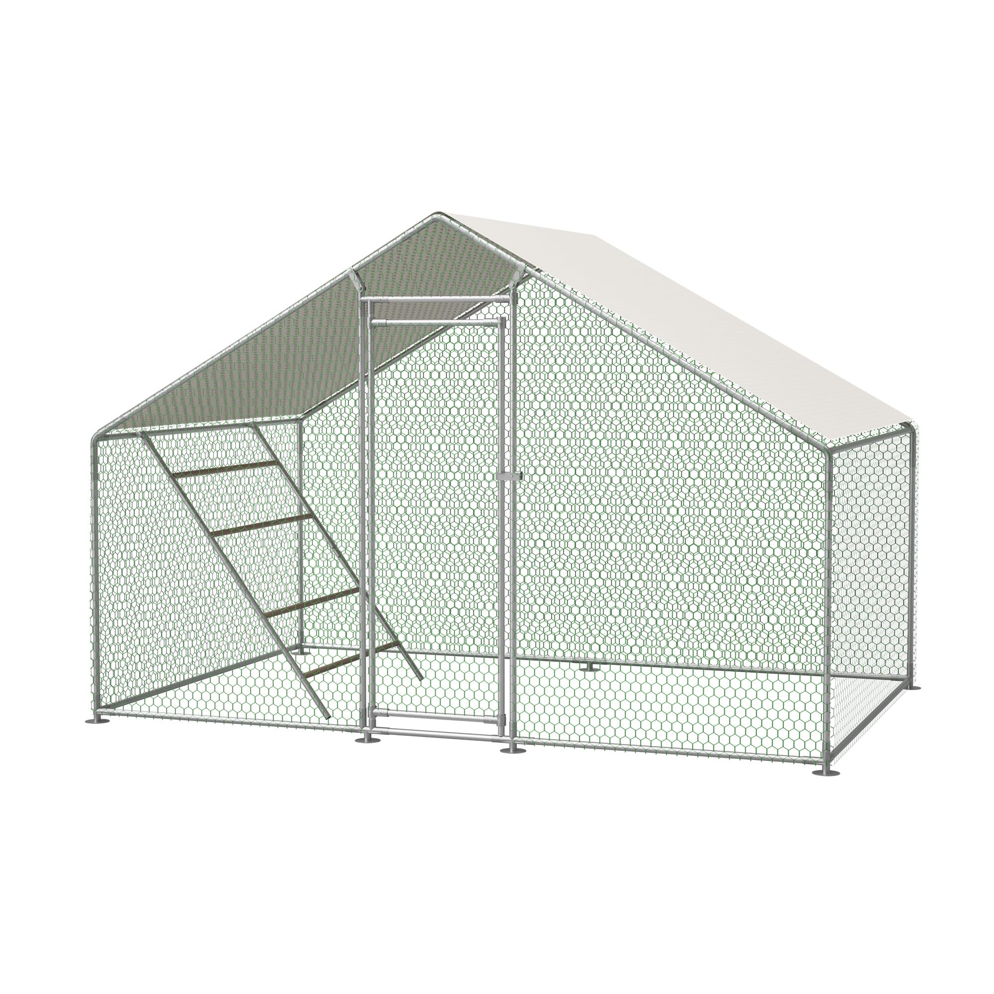 Gallinero de 3 x 2 m con escalera, cerradura de seguridad, cubierta impermeable UV y tubos de acero de 1 mm, resistente al invierno para pollos, palomas, patos
