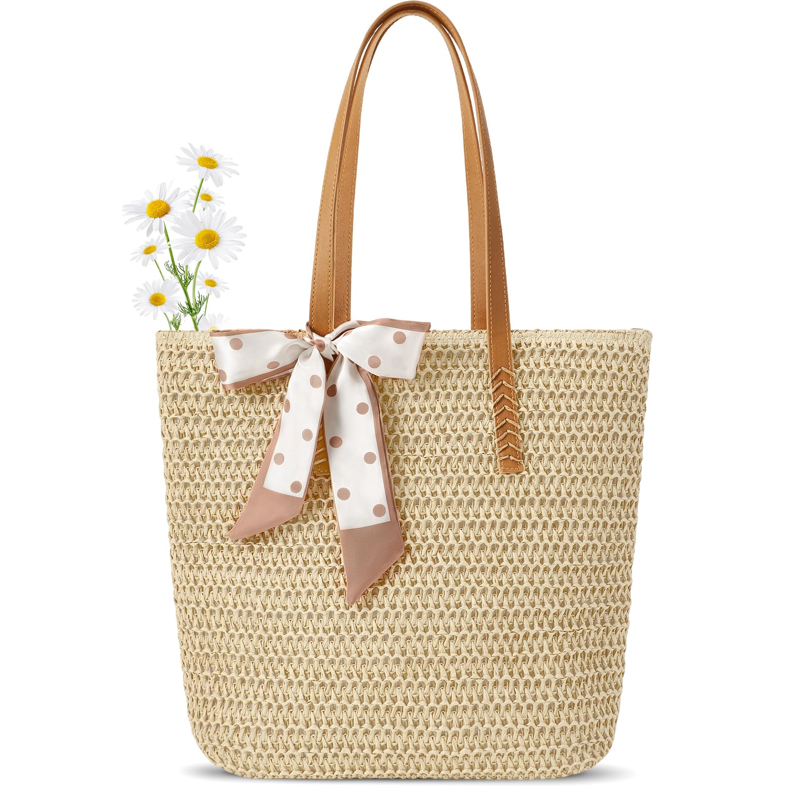 Straw Bag - Beach Bags for Women with Zipper
