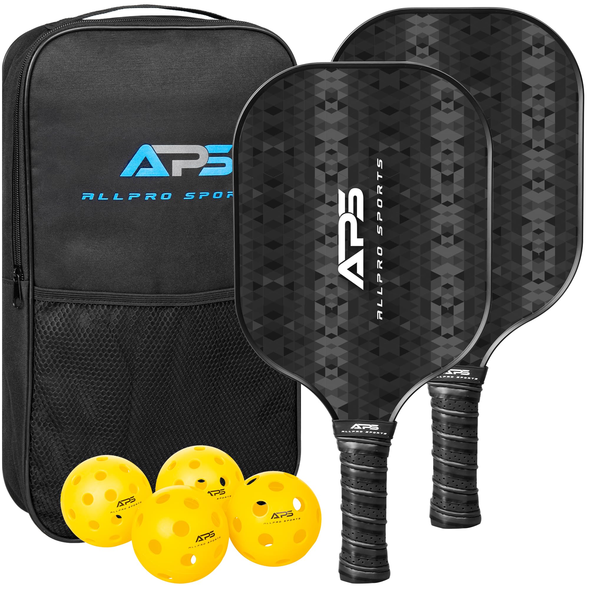Pickleball Paddles Set of 2 -USAPA Approved with Bag- 2 Outdoor Balls and 2 Indoor Balls - Lightweight -Fiberglass Honeycomb Core - Modern Design- Great Gifts Men & Women
