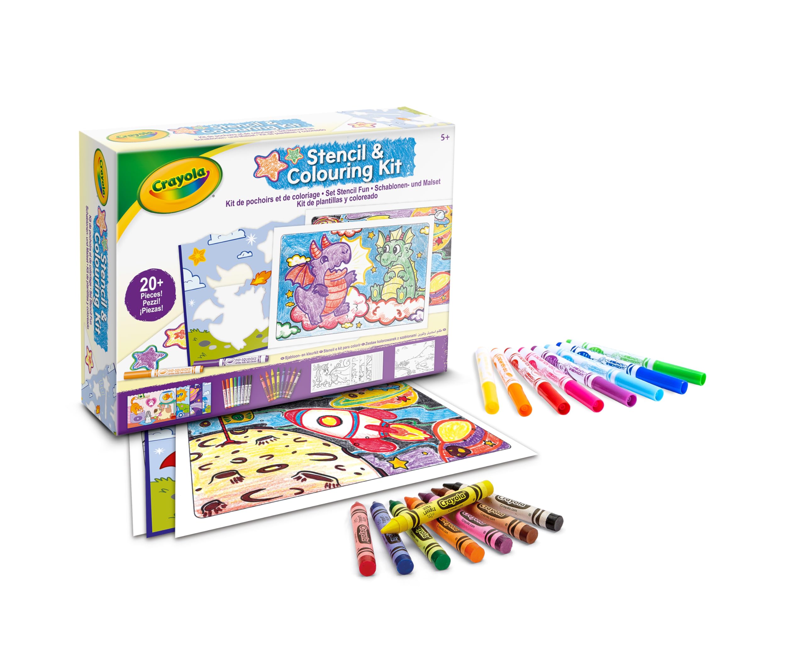 CRAYOLA - Stencil Fun Set, Creative Activity for Children with Felt Tip Pens and Wax Crayons, for Children from 5 Years, 04-2952