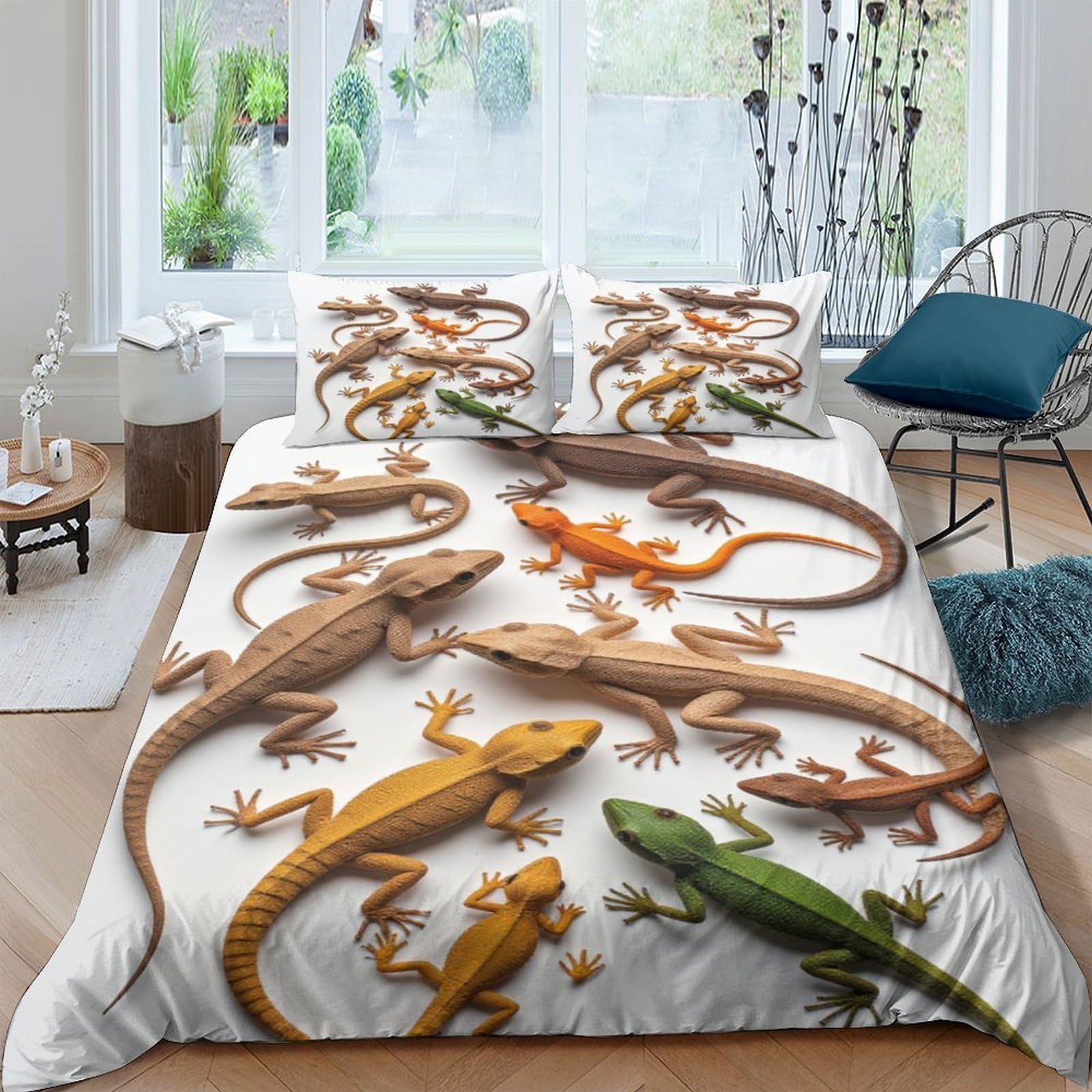 Ctjqhvkz Style-7 3D Printed Lizard Geckos Fitted Sheet Microfiber Soft Decorative Reptile Bed Sheet For Bedroom Guest Room Mattress Cover Single（135X200cm）