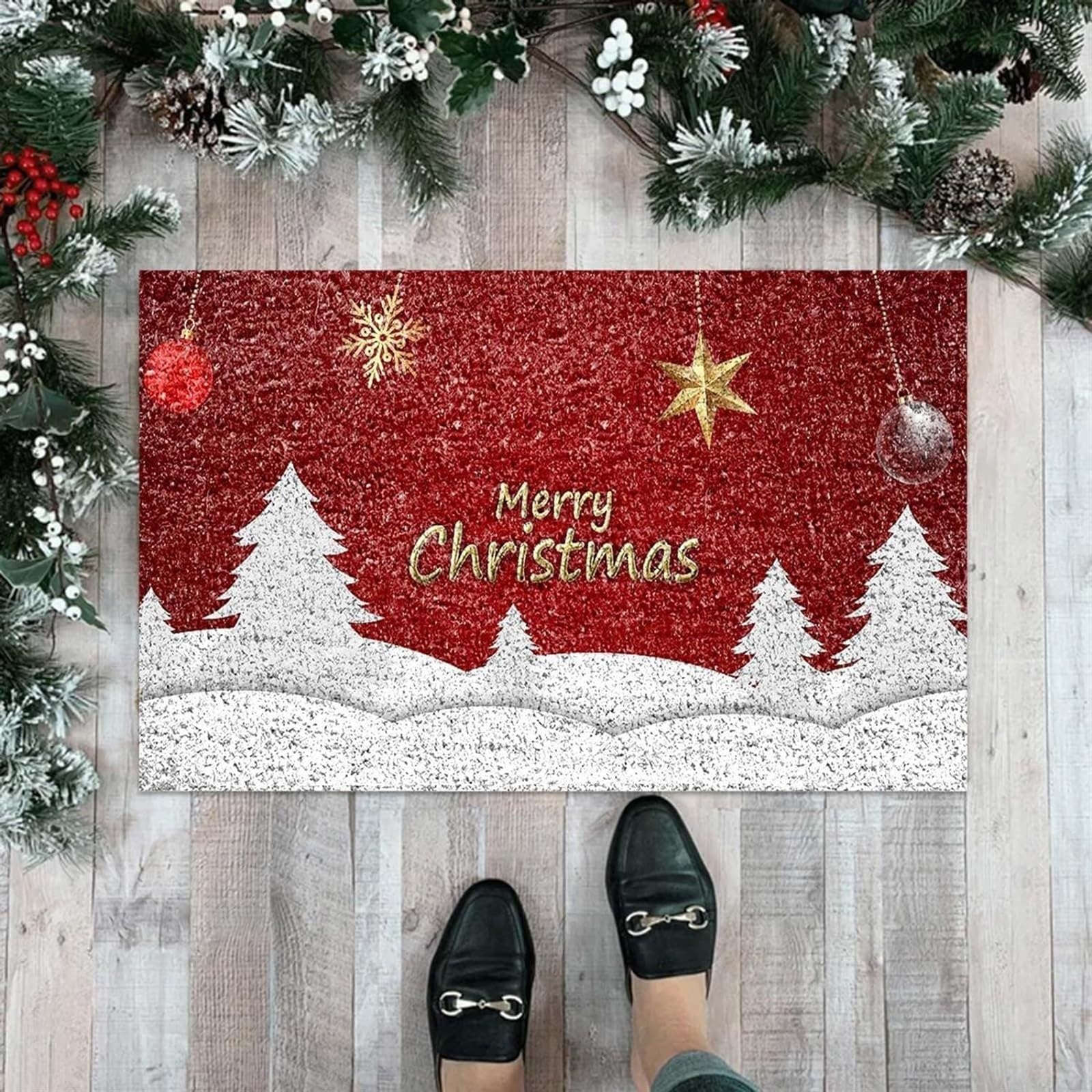 Felpudo Casa Felpudo para Puerta, Temporada Navideña, Regalo De Inauguración De La Casa, Decoración Navideña, Tapete De Bienvenida Navideño Felpudo Entrada Casa(A,50x80cm)