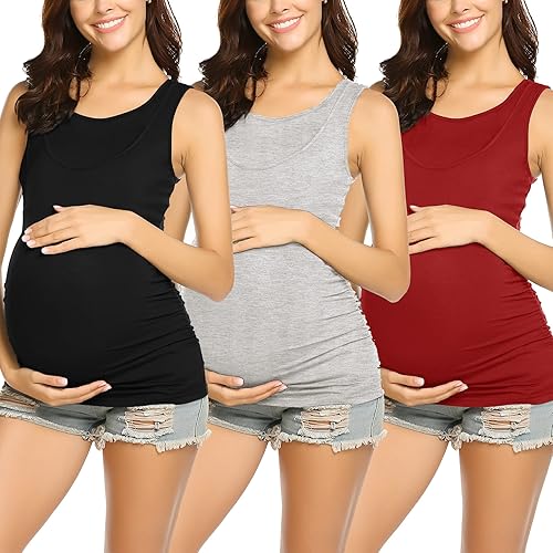 Miniatura 2 de Ekouaer Camisetas sin mangas de lactancia para mujer, paquete de 3 camisetas sin mangas de doble capa para lactancia materna, sin mangas, con