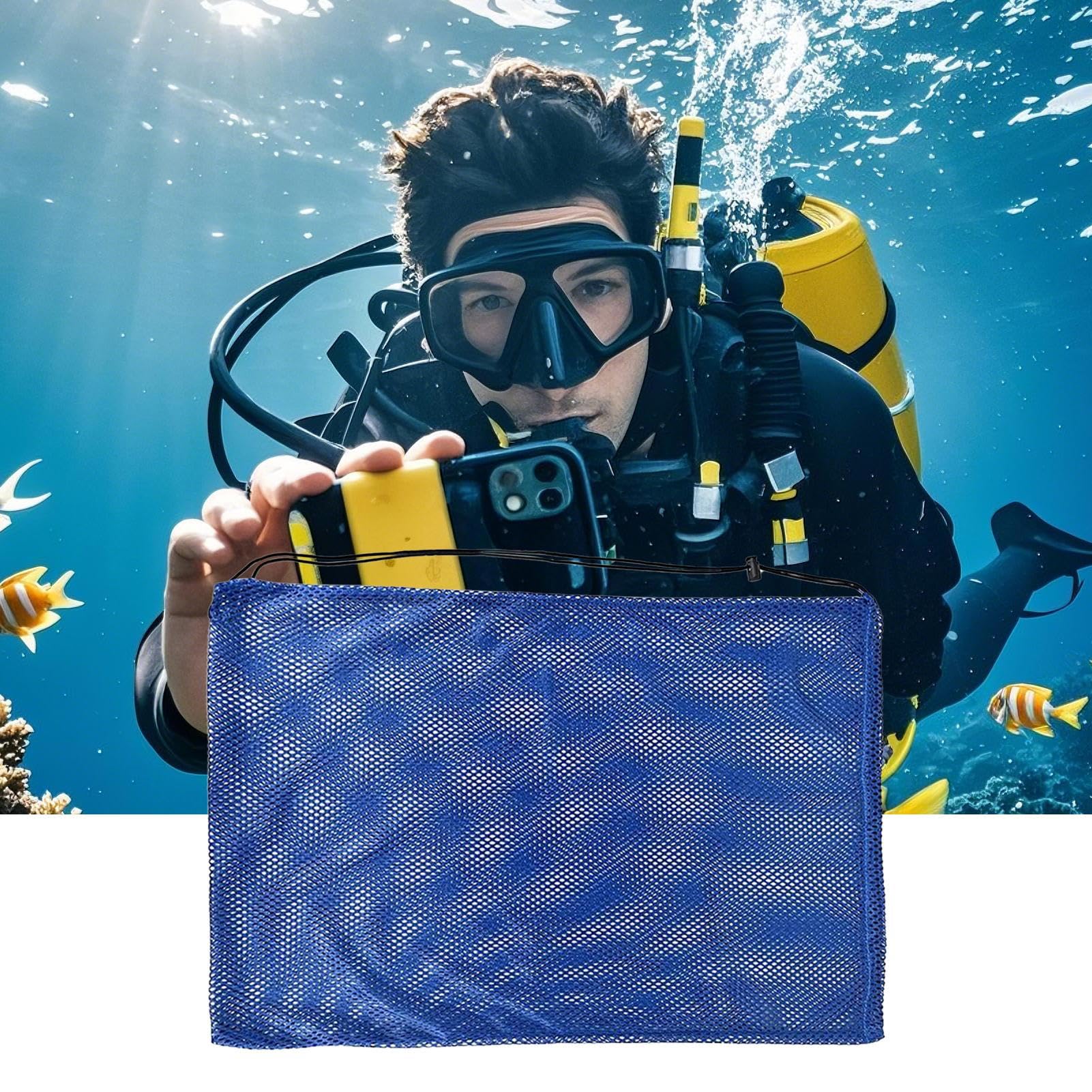 Bolsa Playa Malla 68x48 cm Organizador Extra Grande para Buceo Natación y Almacenamiento de Aletas
