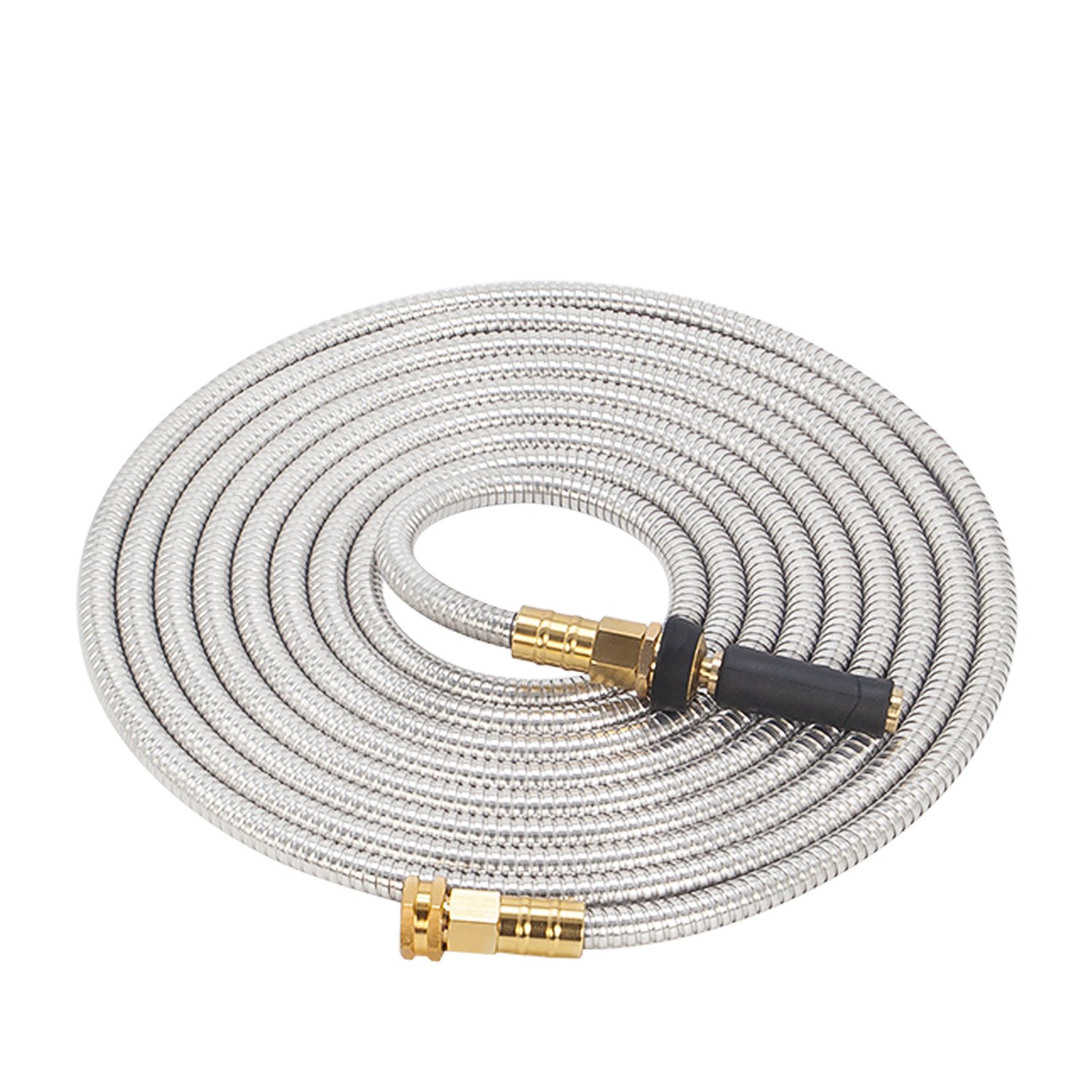 GRUNEN WOLKEN25 FT 304 Stainless Steel Metal Garden Hose with Solid Brass Nozzle - Solid Metal Fittings and Newest Spray Nozzle, Lightweight, Kink Free, Durable and Easy to Store(25FT)