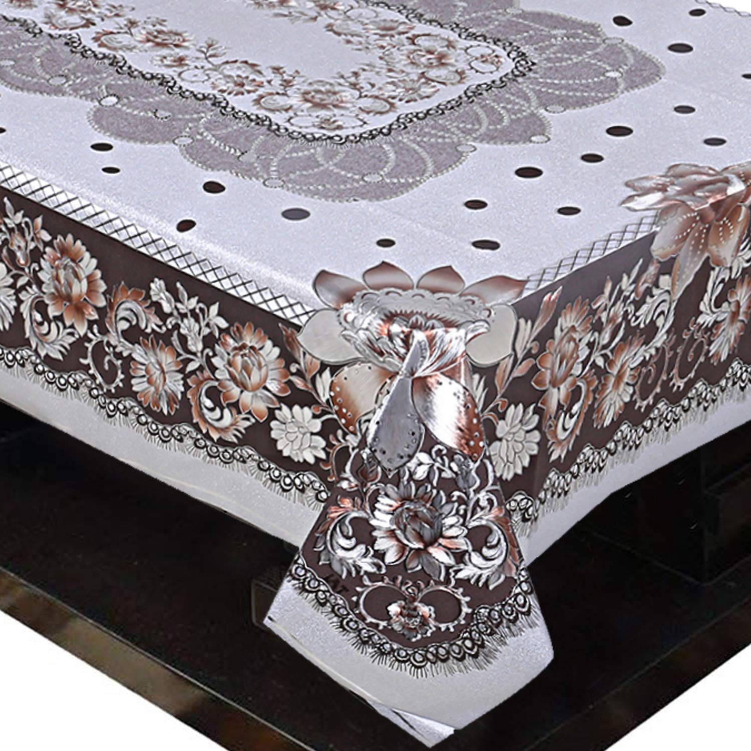 Kuber Industries Shining Floral Design PVC 4 Seater Square Center Table Cover (Silver), Ctktc13883, Standard-image-39
