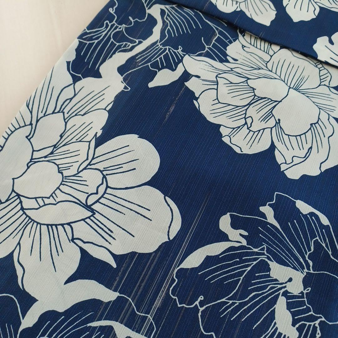 呉服屋 吸水速乾！大人上品な紺×芍薬 夏着物 浴衣3点