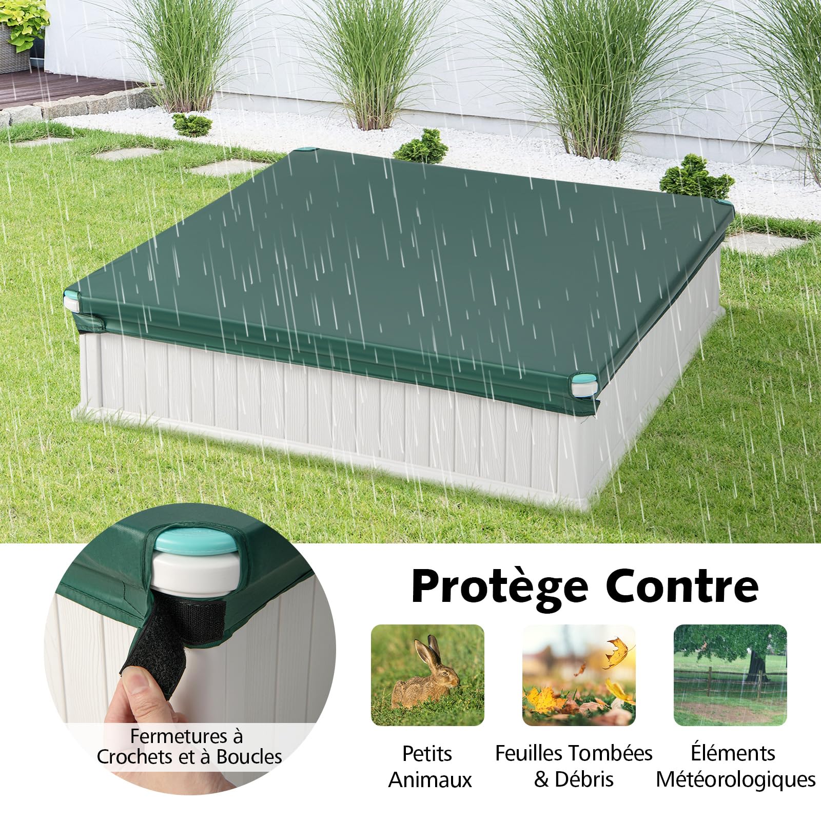 COSTWAY Bac à Sable Enfant Extérieur en HDPE avec 4 Bancs, Bac à Sable avec Couvercle en Tissu et Doublure, Charge 50kg de Chaque Banc, Jeux Extérieur pour Jardin Terrasse Cour, 3 Ans+ (Blanc)