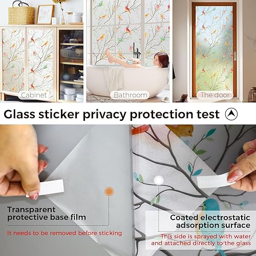 Vista 66 de Coavas - Película de privacidad para ventana no adhesiva, película translúcida de aves para ventana, película estática, adhesivos de ventana