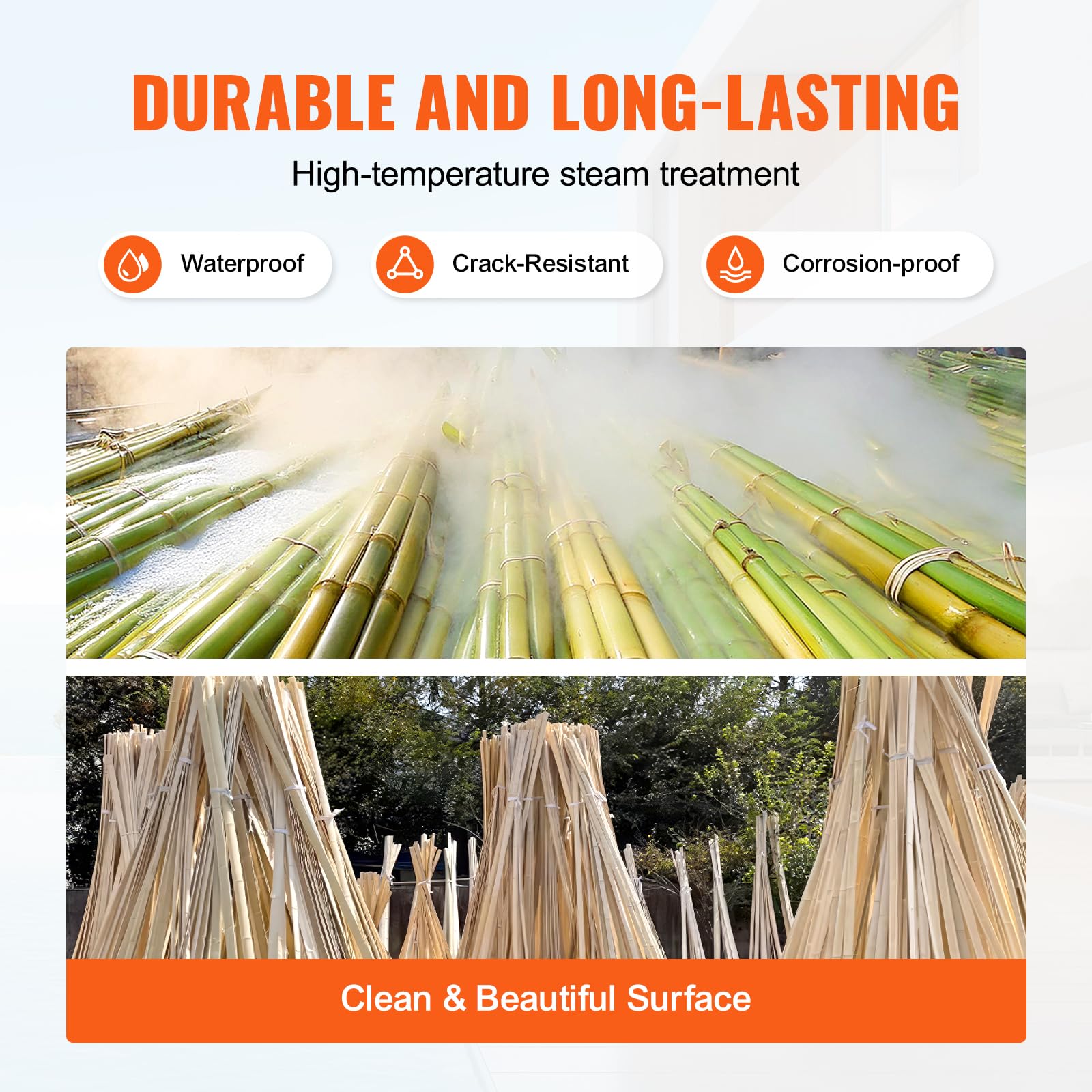 VEVOR Valla de Láminas de Bambú Natural 4,8 x 1,8 m Pantalla de Privacidad Rollo Protector Decorativo de Bambú para Ocultación en Jardín, Patio Trasero, Balcón, Junto a la Piscina, Madera Natural