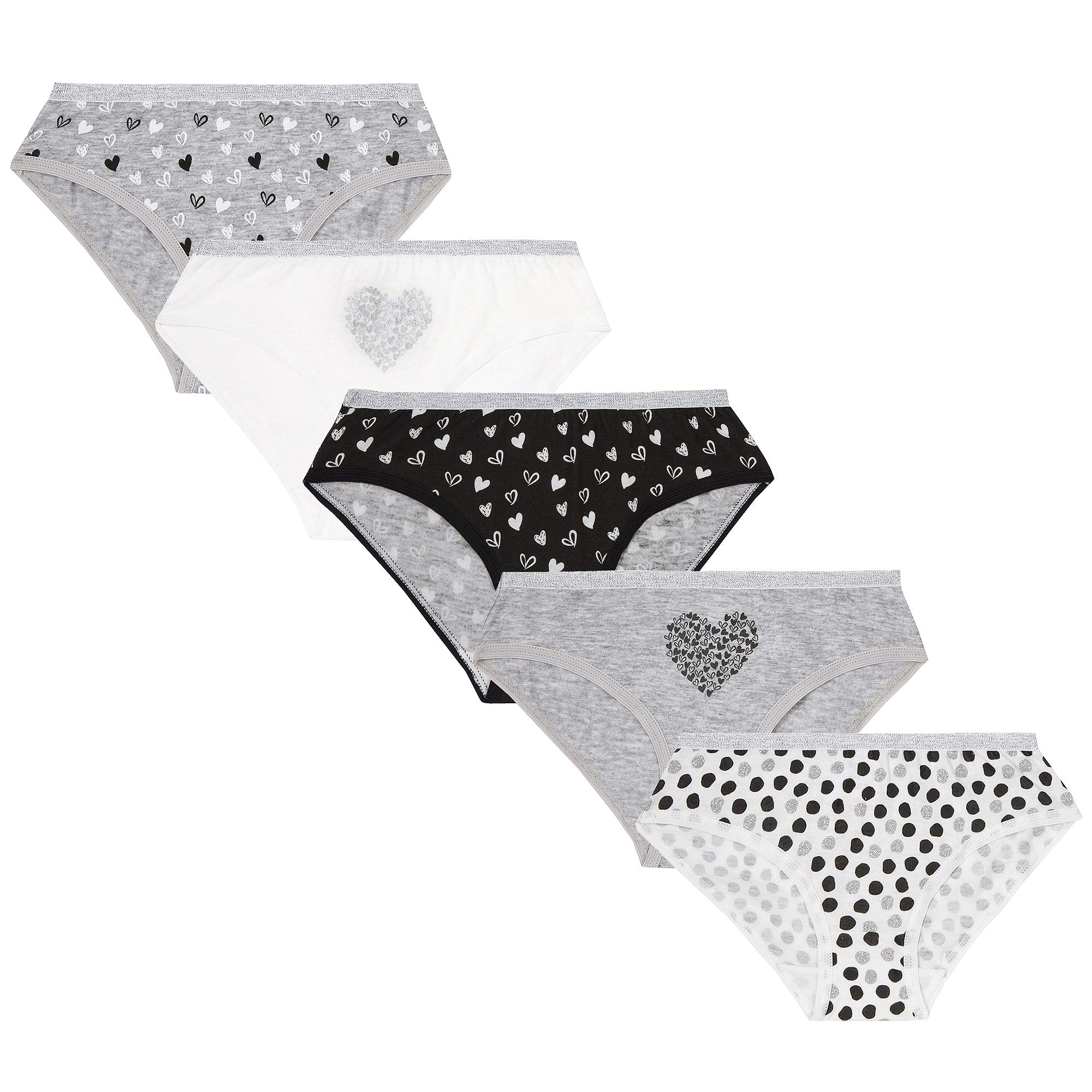 Lora Dora Girls Black, Grey, White Briefs Black Grey White X 5 Pairs 2-3 Years