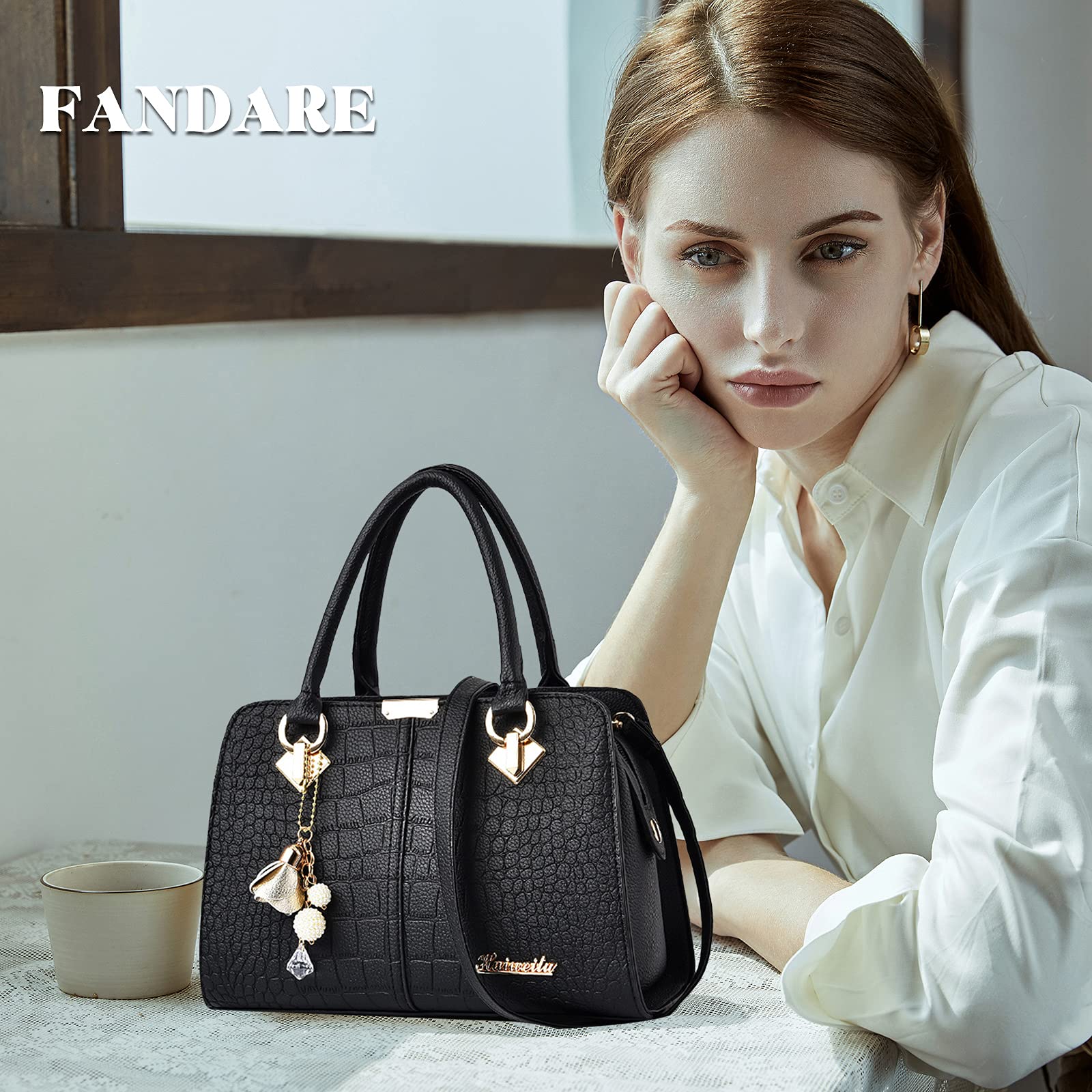 FANDARE Elegante Borsa da Donna Borsa a Mano Borsa a tracolla Spalla Borse Tote da donna Borsetta per Shopping Viaggio Partito Sacchetto Borsetta in Pelle PU Nero B