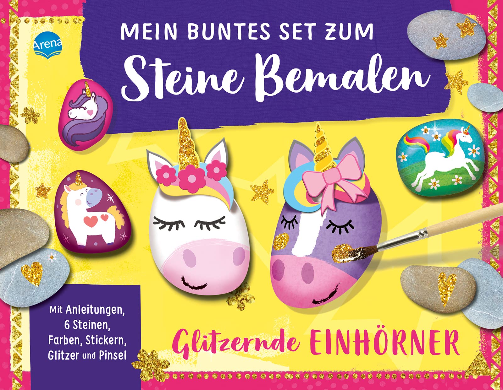JOYIN Steine Bemalen Set Für Kinder – 10 Steine, 18 Farben, Glitzerkleber & Aufkleber, Bastelset Ab 6 Jahren