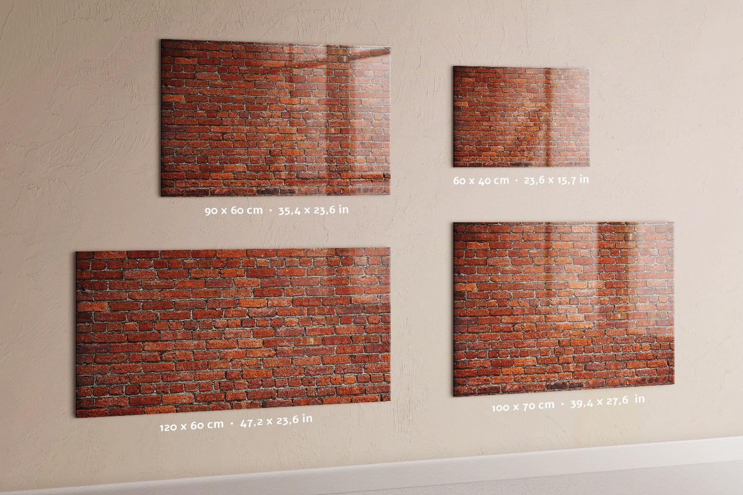 Elegante Glas-Magnettafel magnetisch | Set mit 5 Neodym-Magneten, Marker & Schwamm | Schreibbar, abwischbar & dekorativ | Für Küche, Büro, Homeoffice- 100x70 - Alte Backsteinmauer