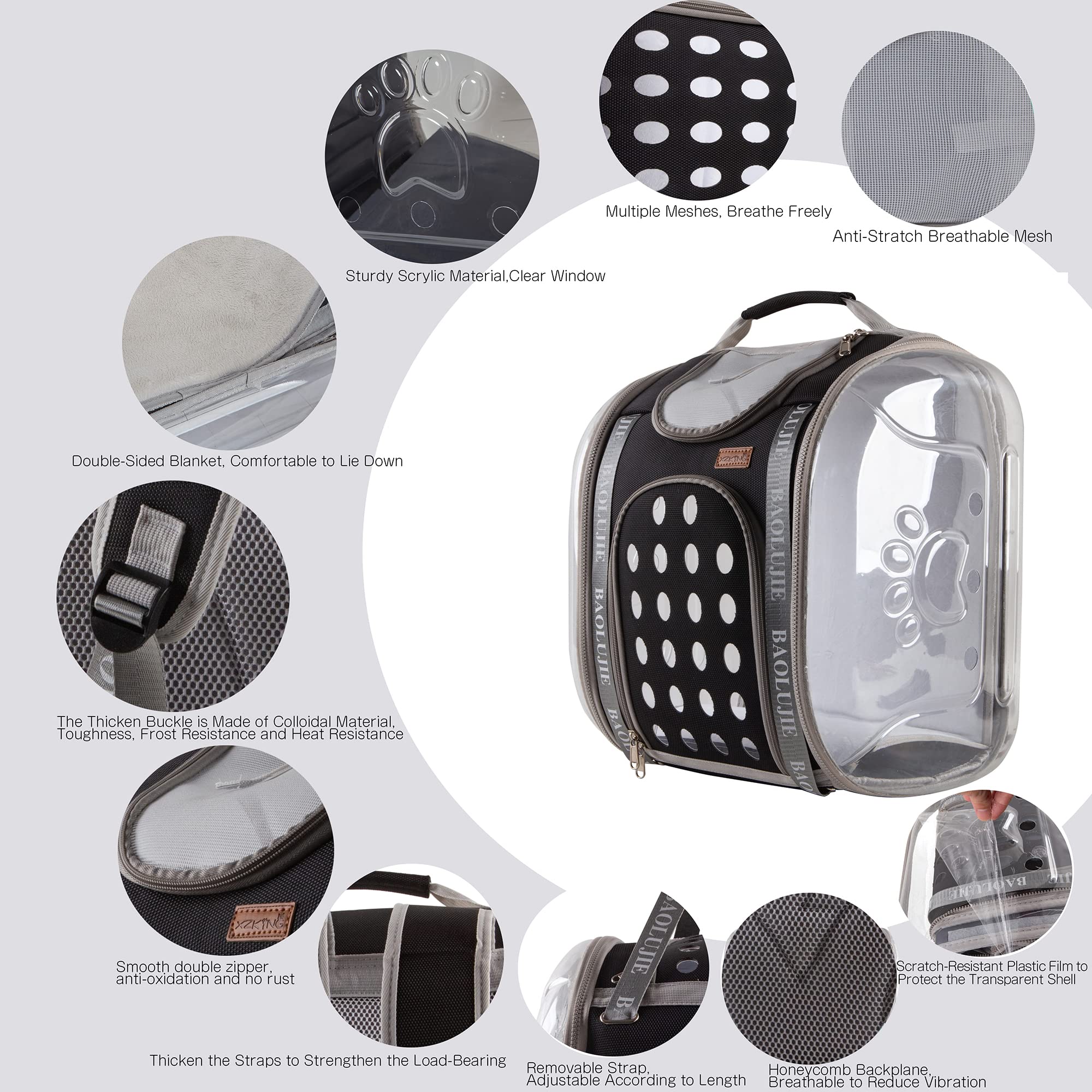 Großer Katzenrucksack, Raumkapsel, transparent, zum Transportieren von Haustieren, Wandern, Reisen, Doppelnutzung, zusammenklappbar, für mittelgroße Welpen und Katzen (schwarz)